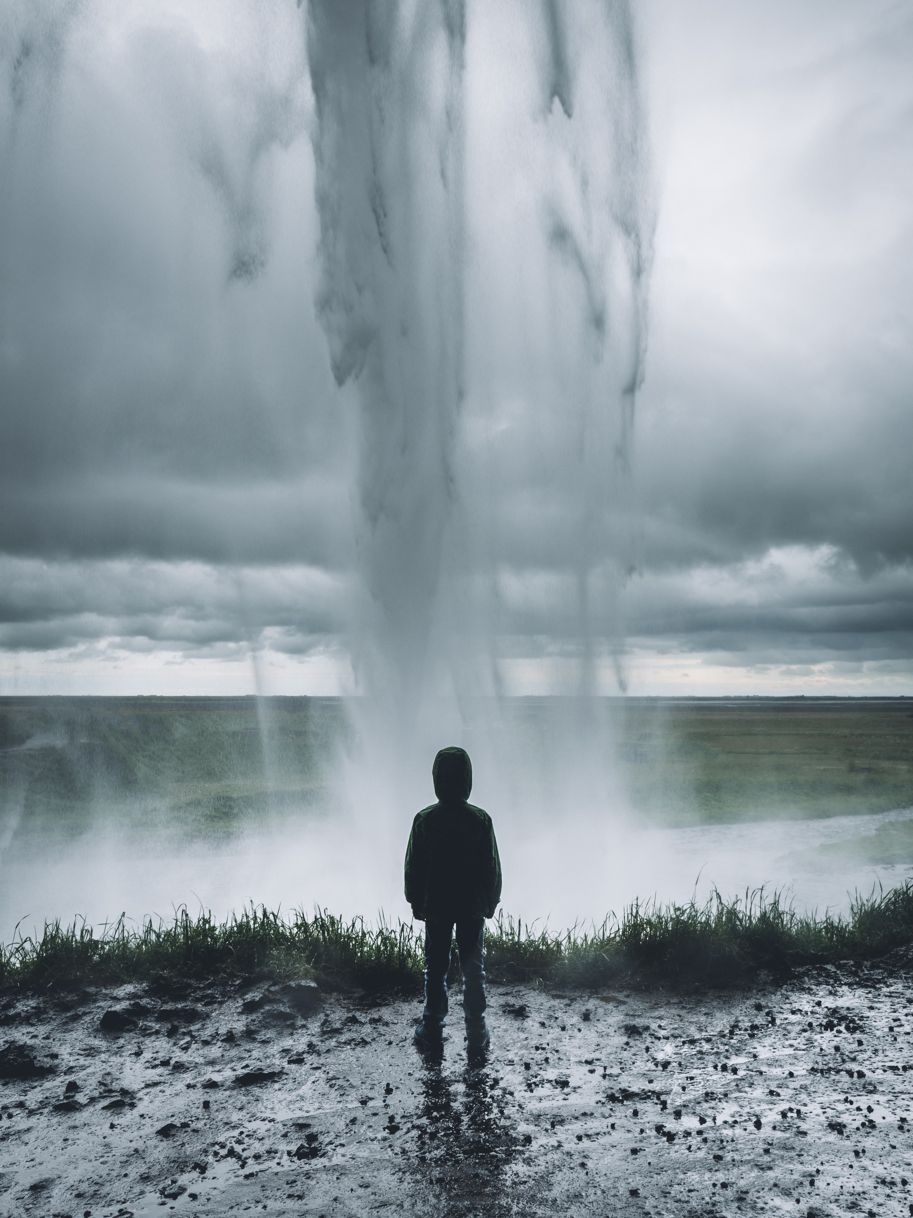 waterfall child water and cloud hd, 4k, Phone HD Wallpaper