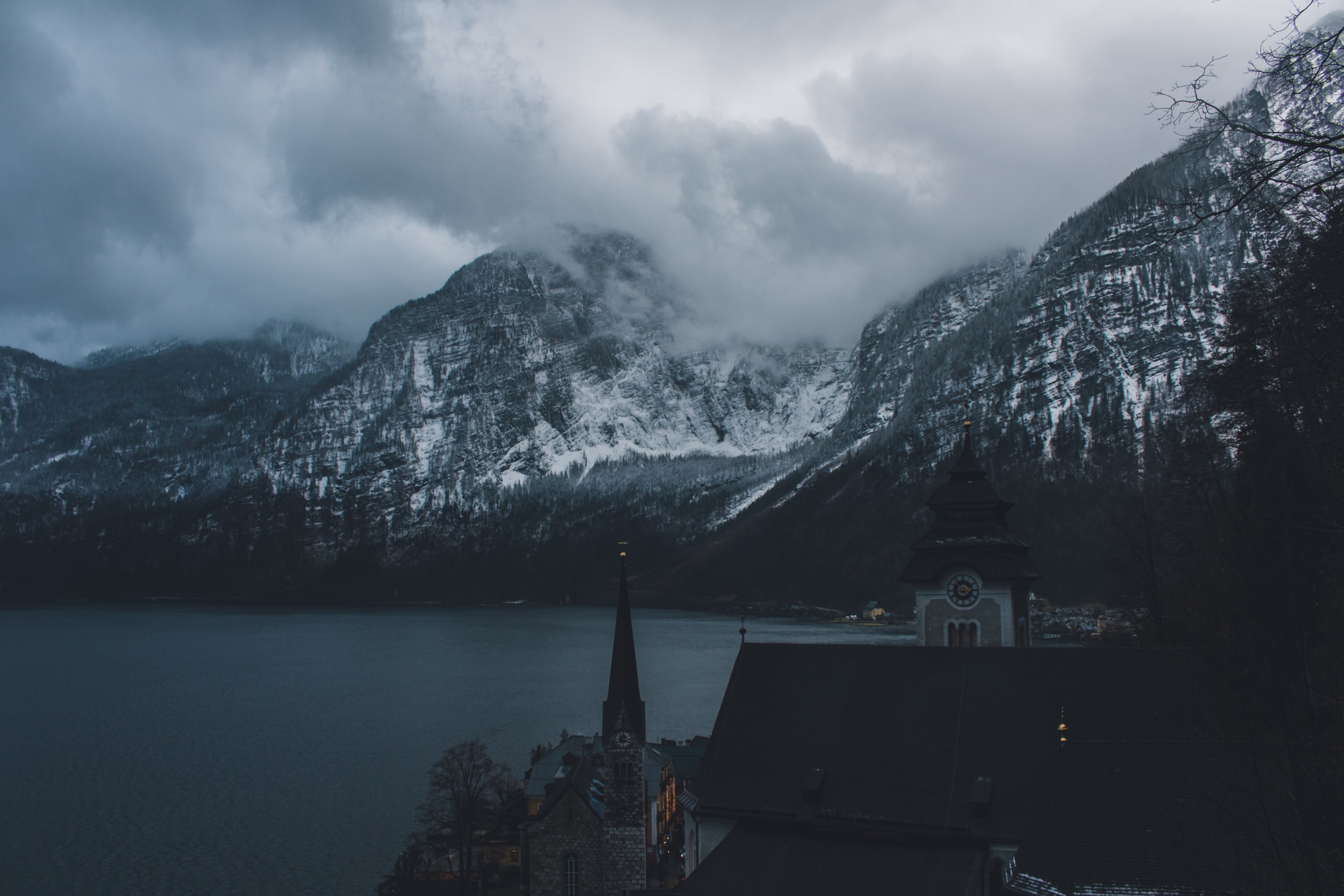 mountain snow cold tone and mist 4k, HD Wallpaper