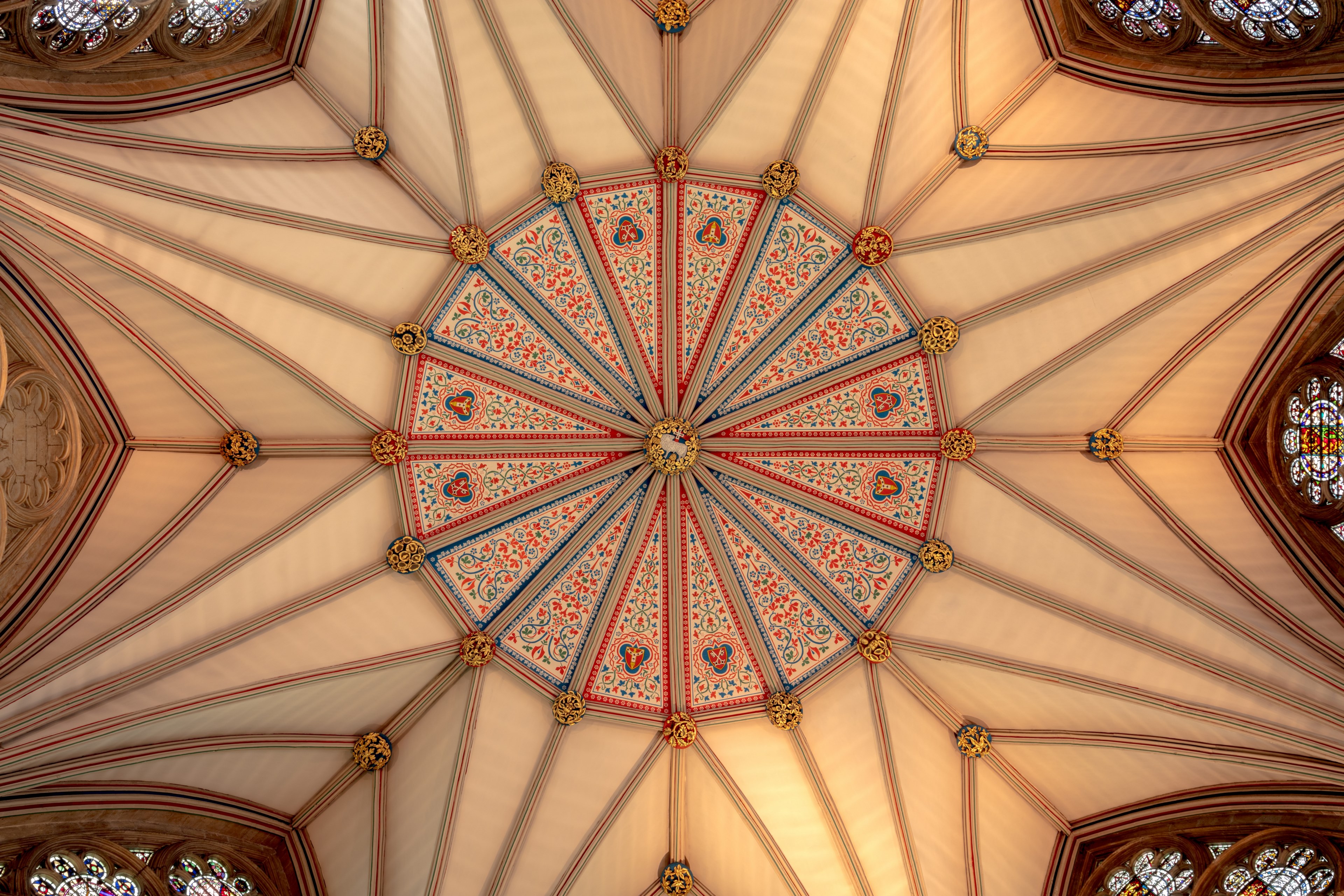 geometric patterns on the cathedral ceiling of york minster, york minster ceiling 4k, HD Wallpaper