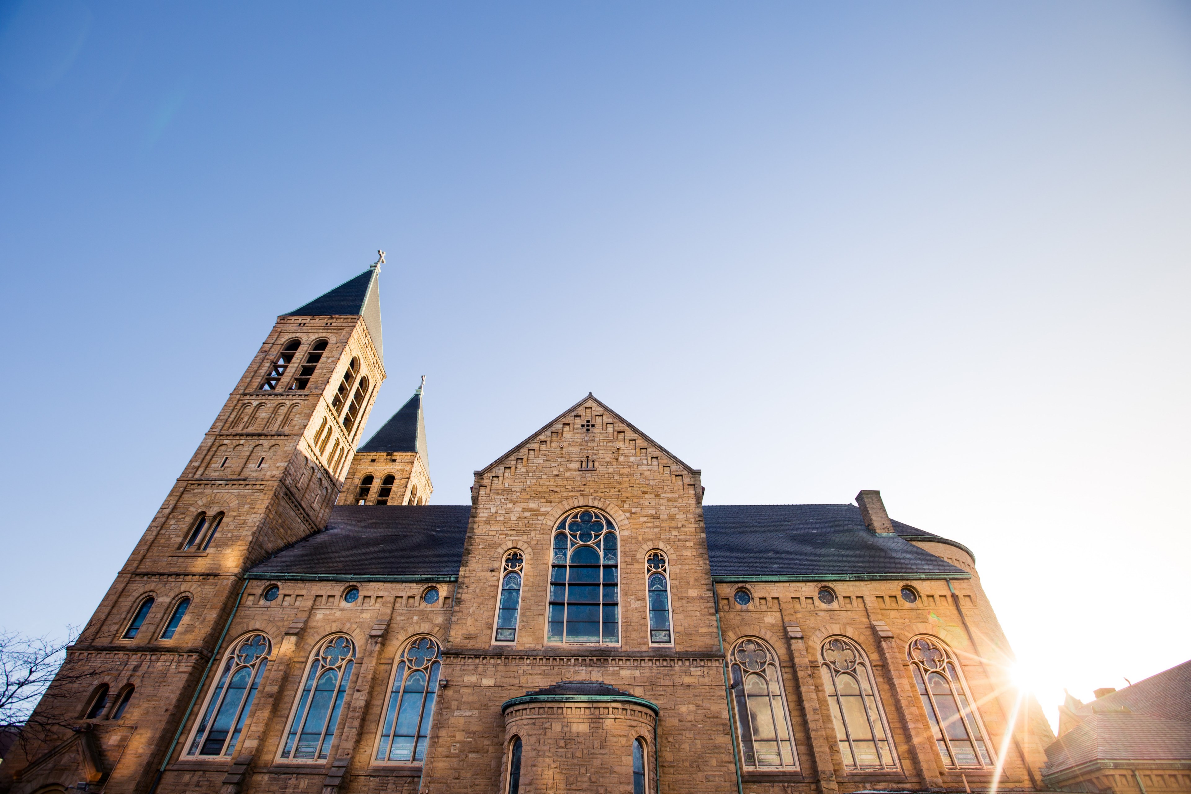 church sunlight sunshine and blue sky 4k, HD Wallpaper