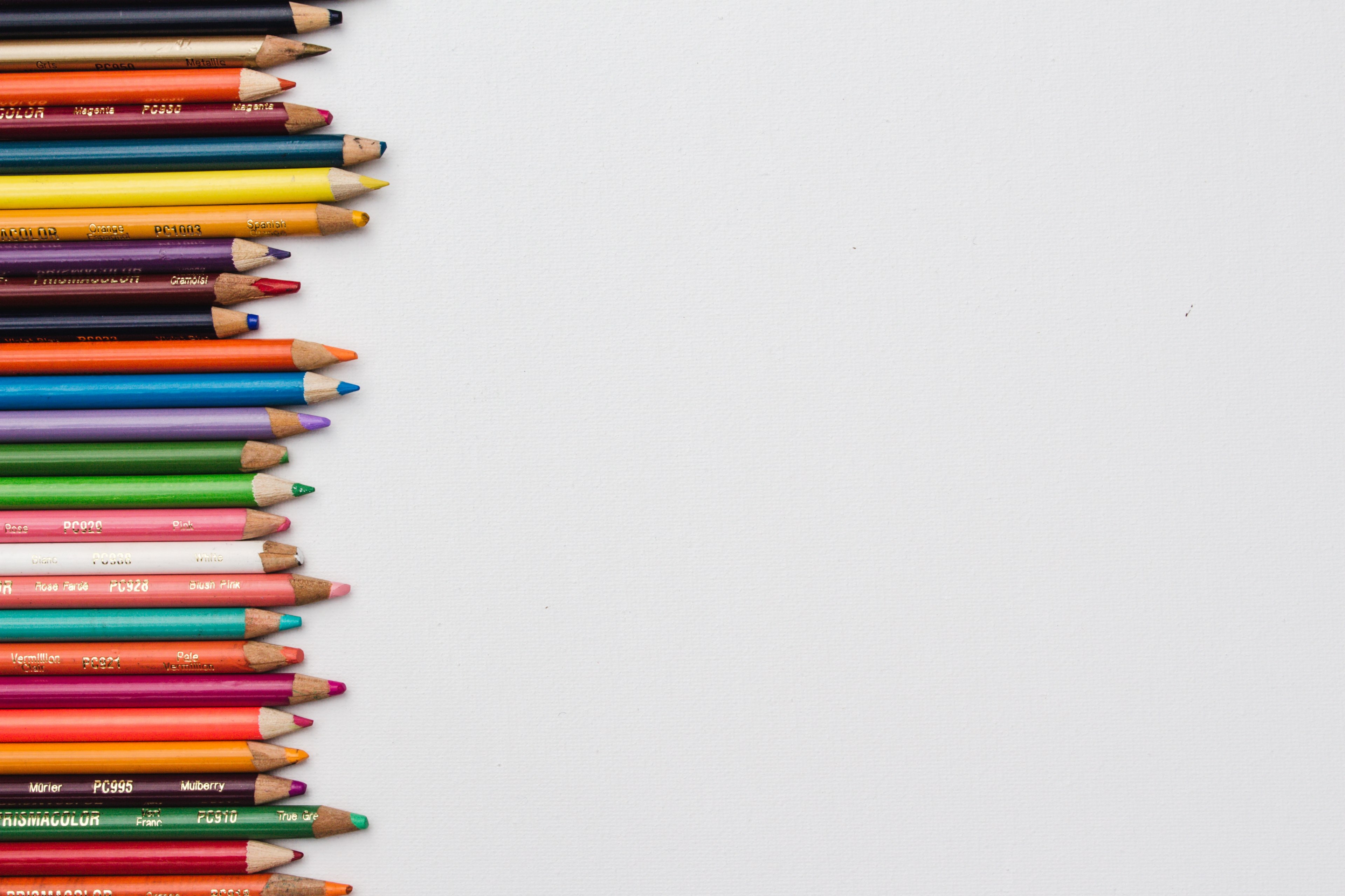 colored pencils laid out in a row on a white surface, back to school 4k, HD Wallpaper