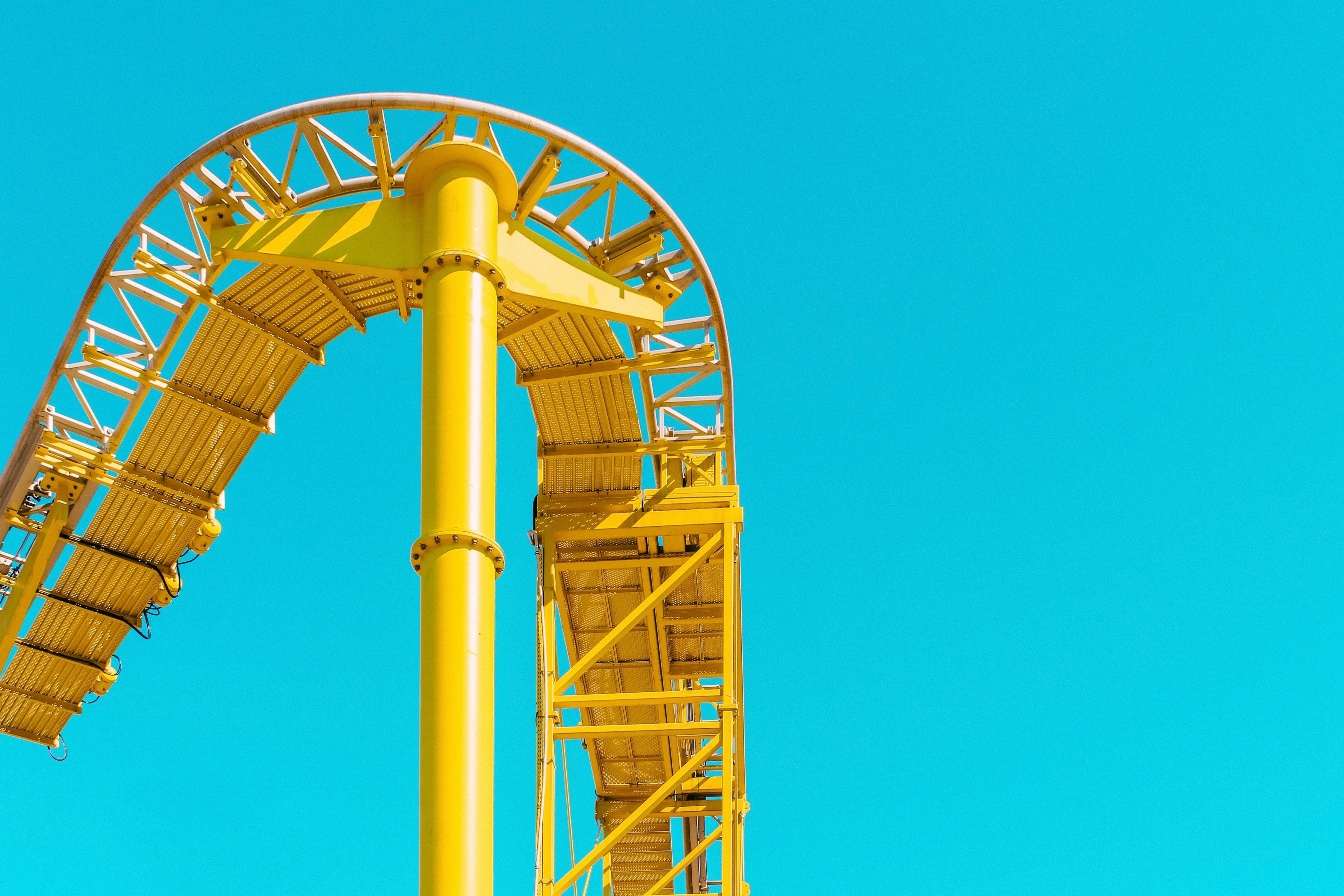 a yellow rollercoaster track in adler, _yellow rollercoaster adler 4k, HD Wallpaper