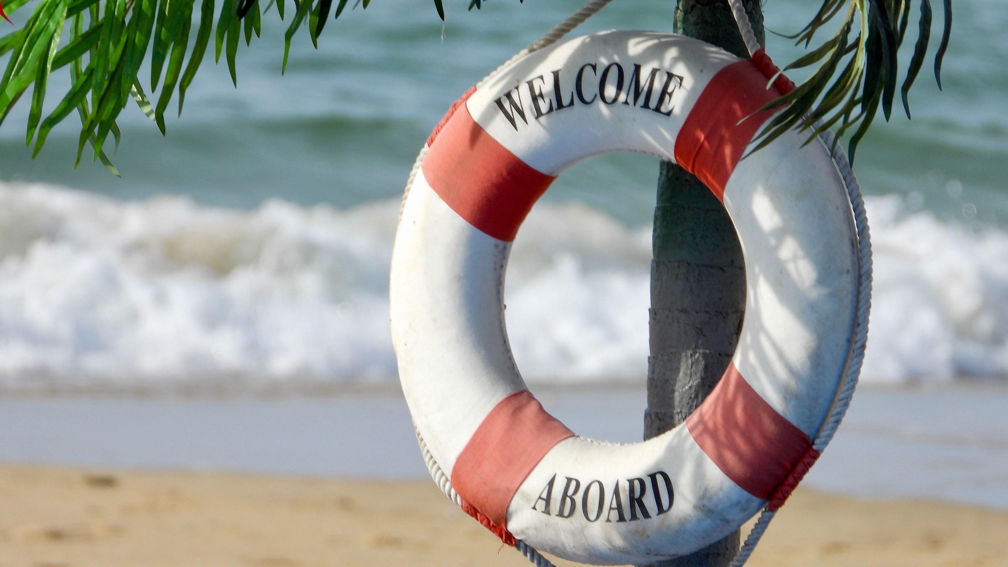 inscription, welcome, lifebuoy, 4k, HD Wallpaper
