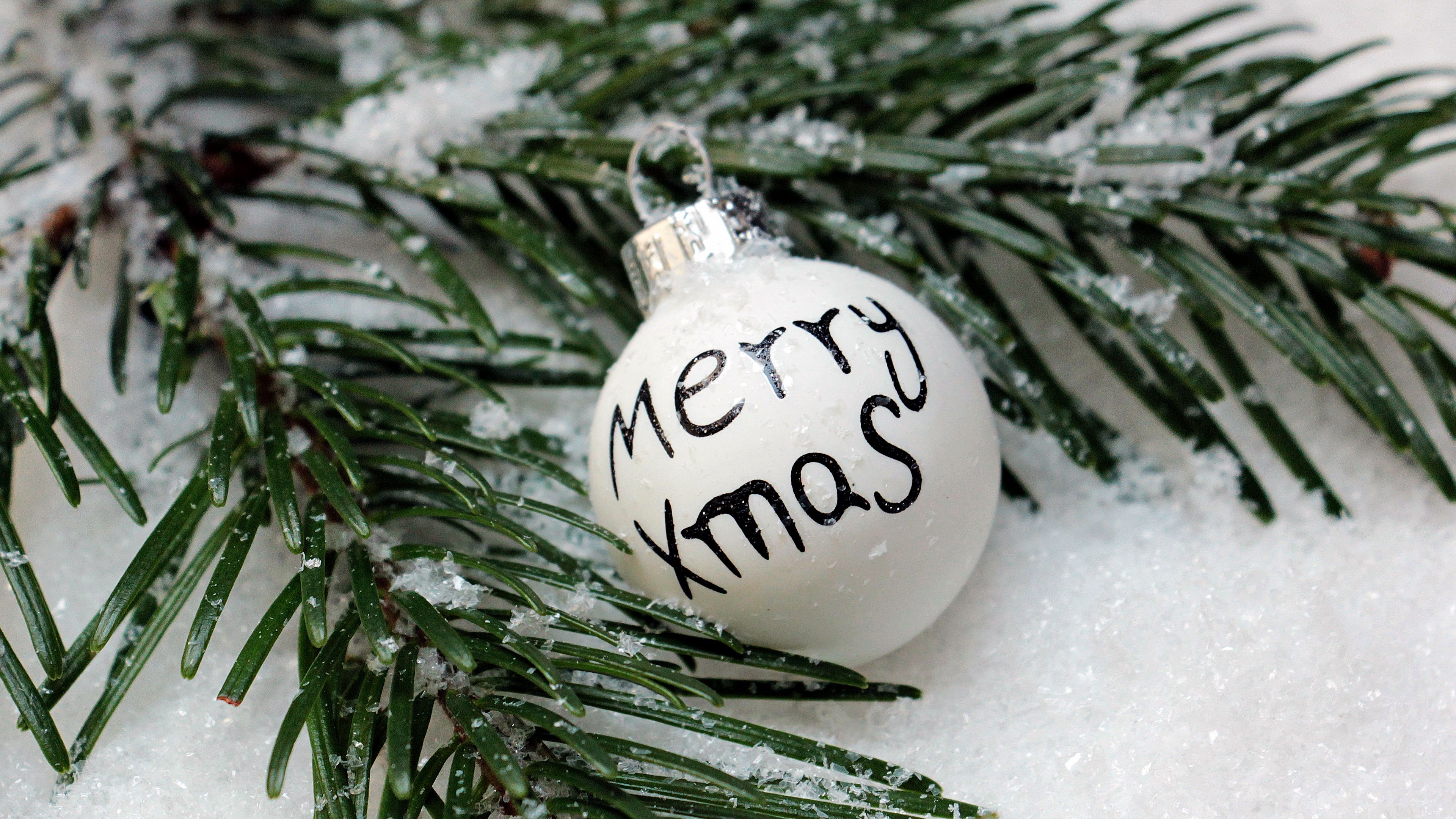 christmas decorations, christmas, spruce, branch, 4k, HD Wallpaper