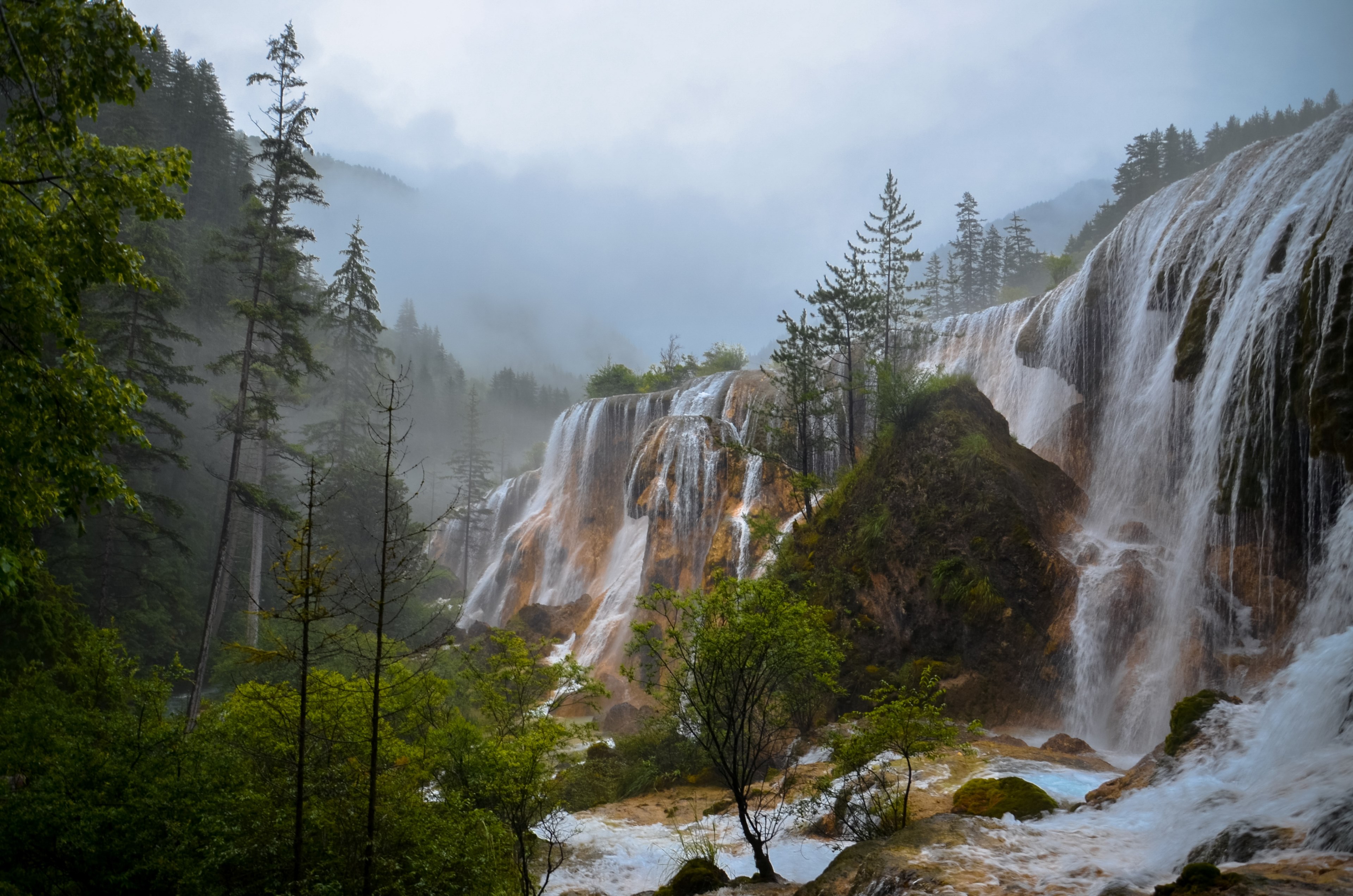 a long row of waterfalls on a cloudy day in aba, impressive waterfalls 4k, HD Wallpaper