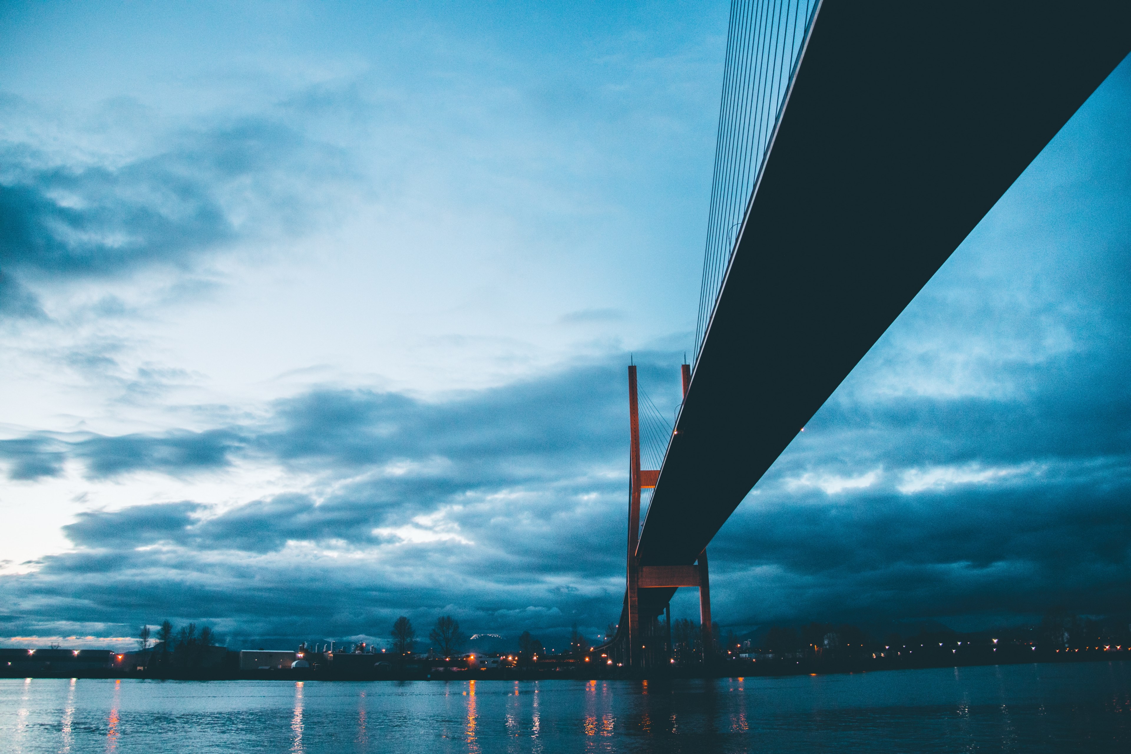 fraser body of water water and alex fraser bridge 4k, HD Wallpaper