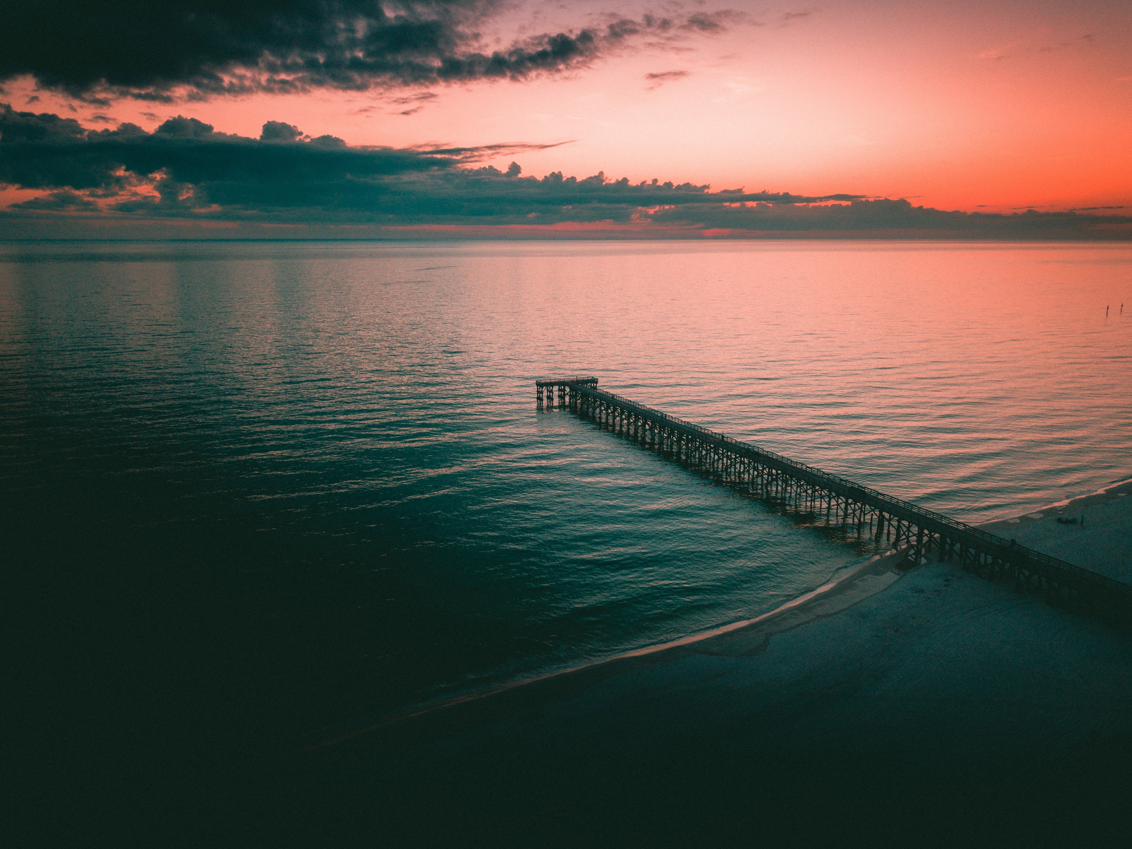lake sunset pier and jetty 4k, HD Wallpaper