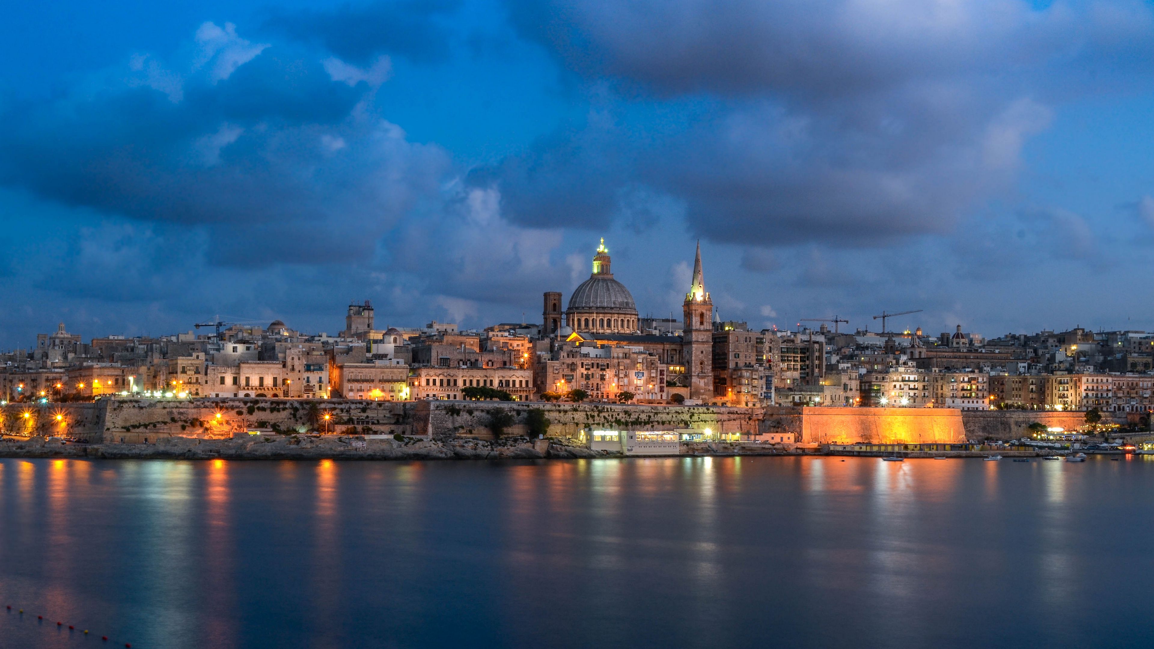 city, architecture, river, evening, 4k, HD Wallpaper