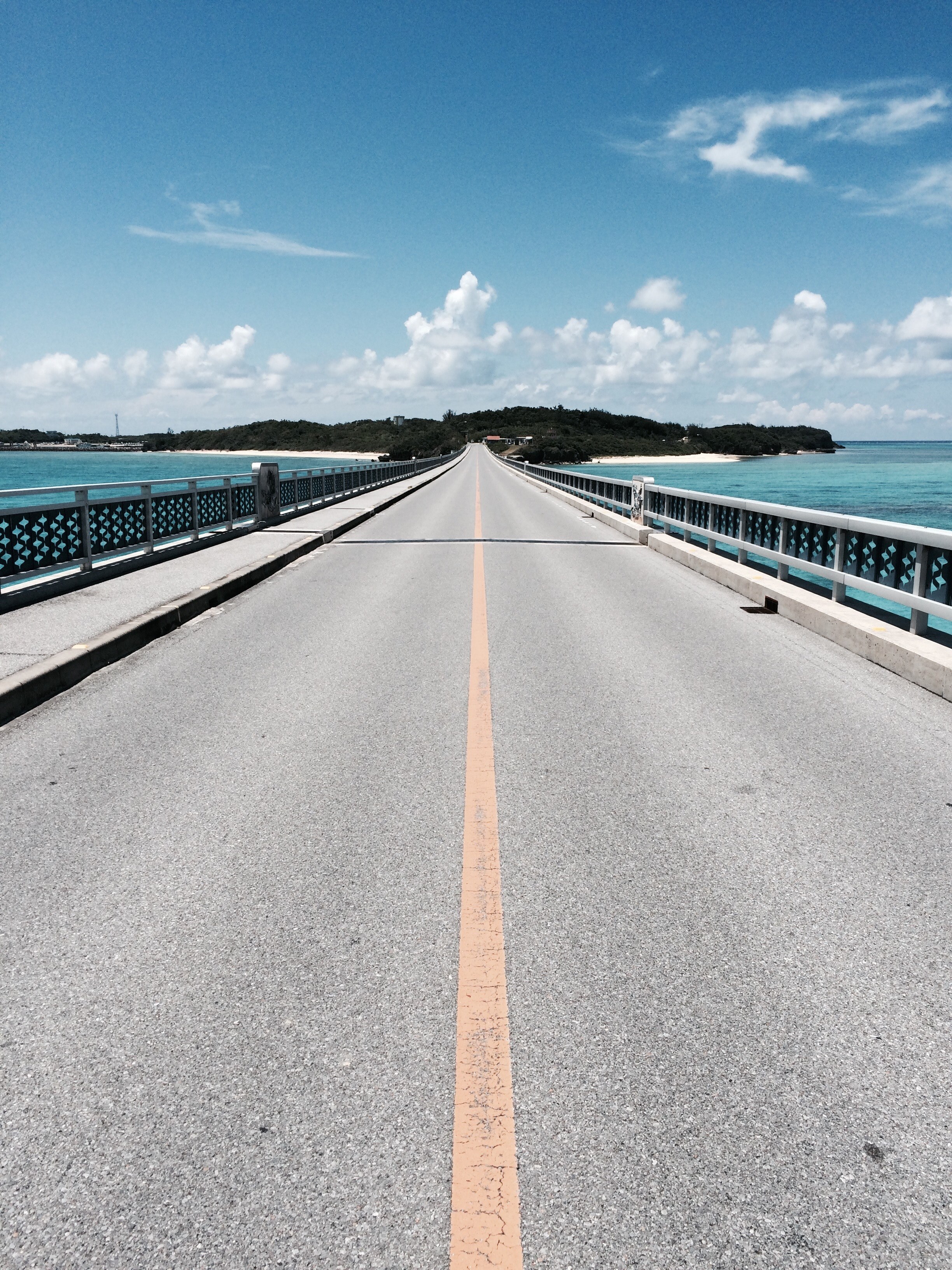 bridge cloud road and yellow line hd, 4k, Phone HD Wallpaper
