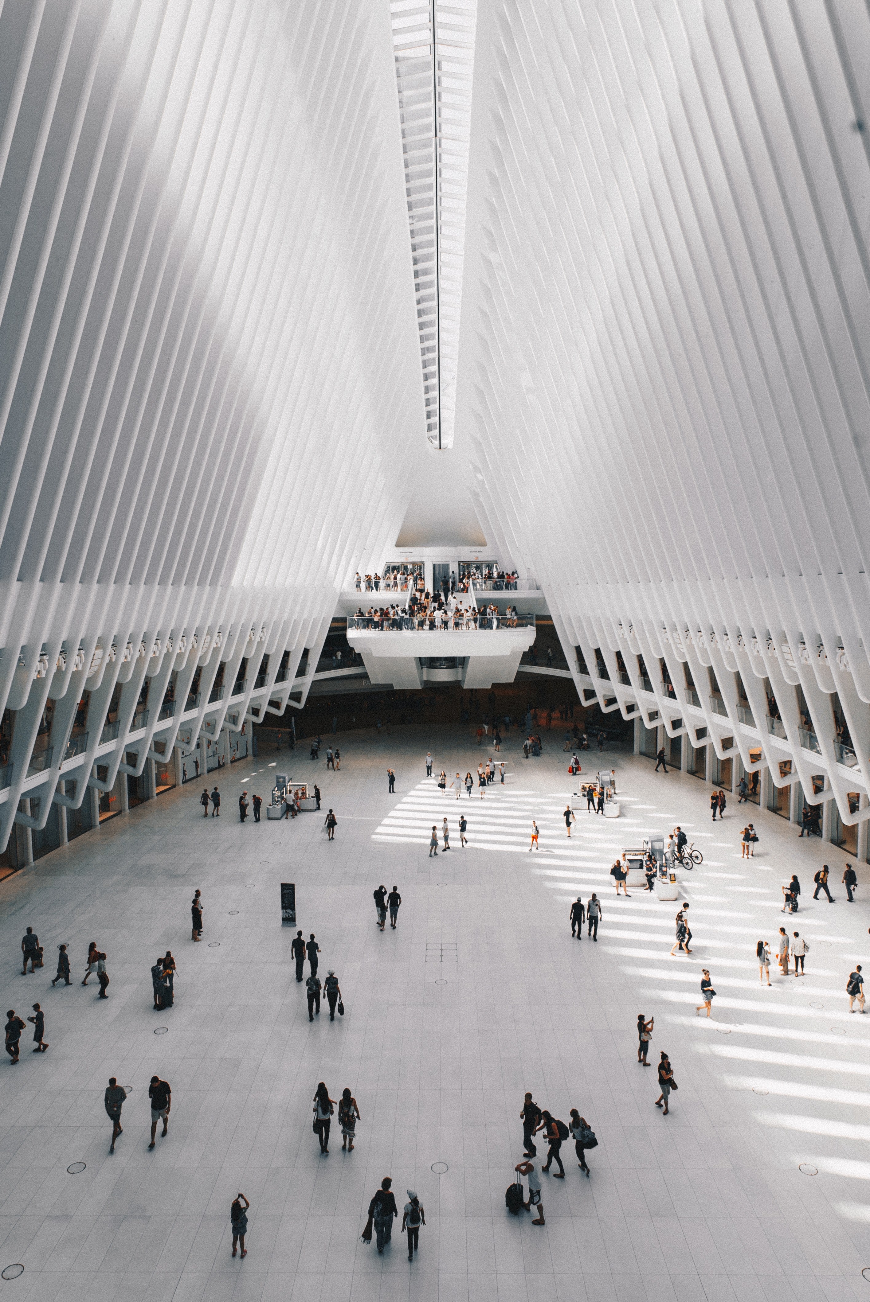 the interior of a large transport hub with a tall white ribbed ceiling, the o part iii 4k, Phone HD Wallpaper
