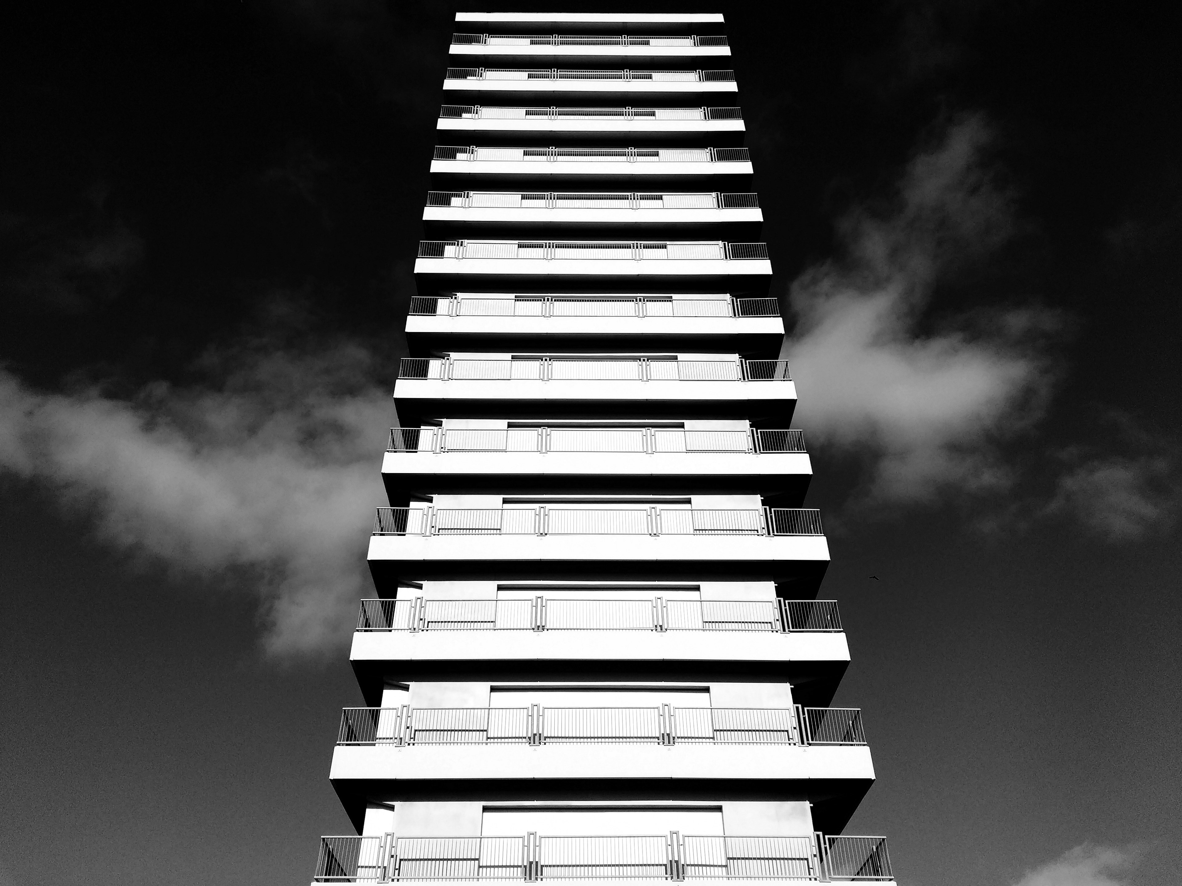 black and white shot of tower architecture in langens aarhus aarhus c central denmark region denmark, monochrome aarhus tower 4k, HD Wallpaper