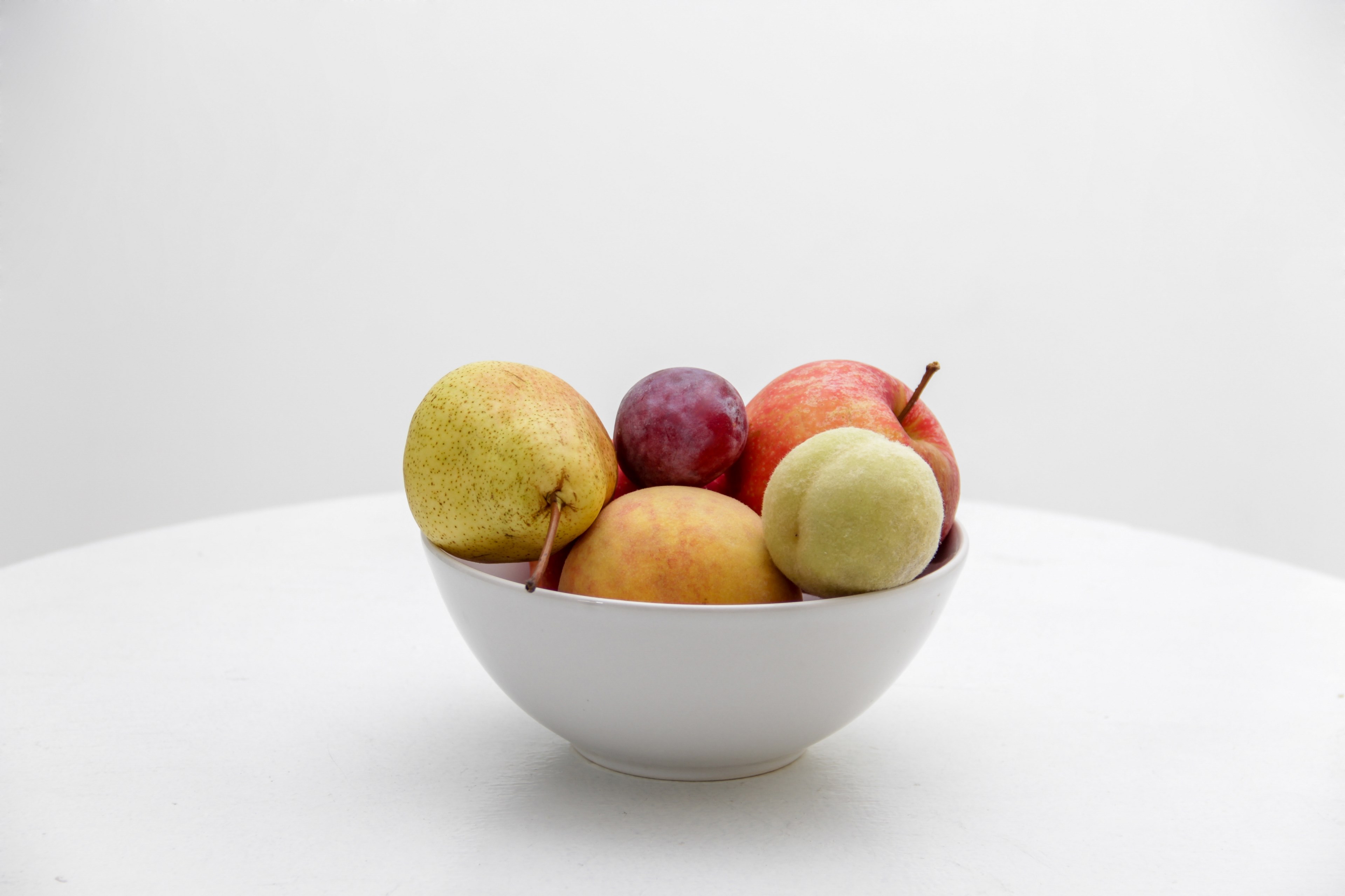 bowl fruit pear and apple 4k, HD Wallpaper