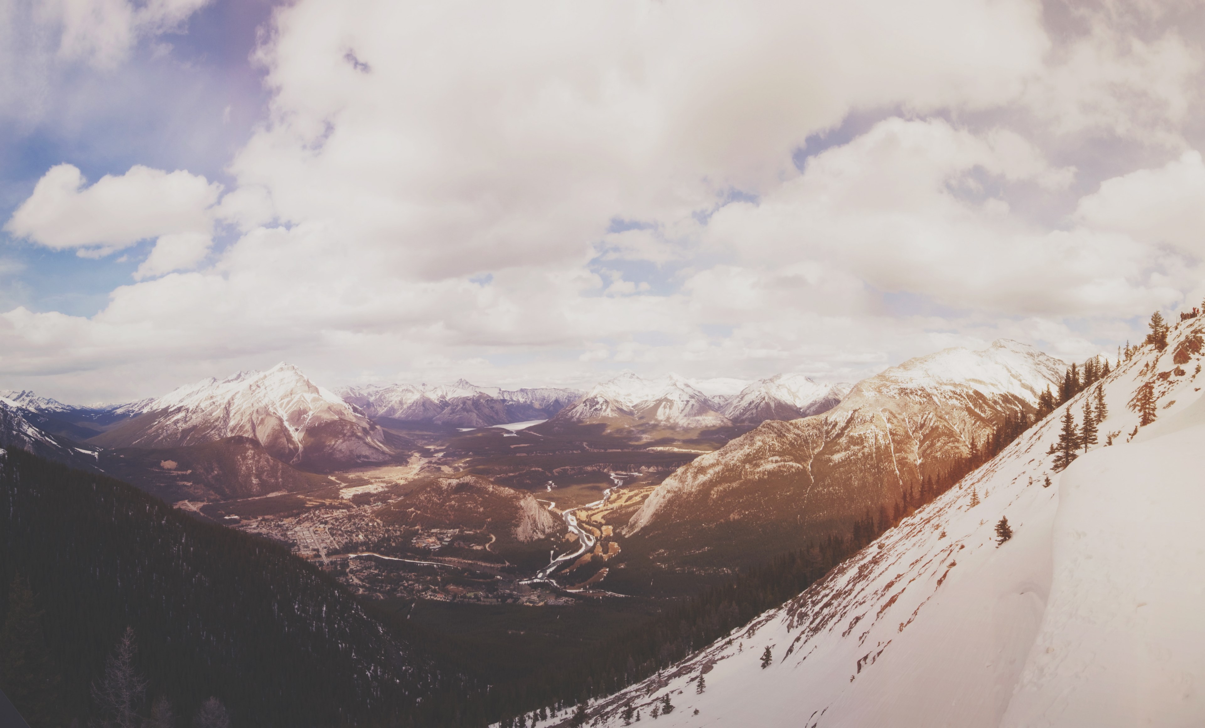 a mountainous landscape with a town and a river in a deep valley, river town in a mountain valley 4k, HD Wallpaper