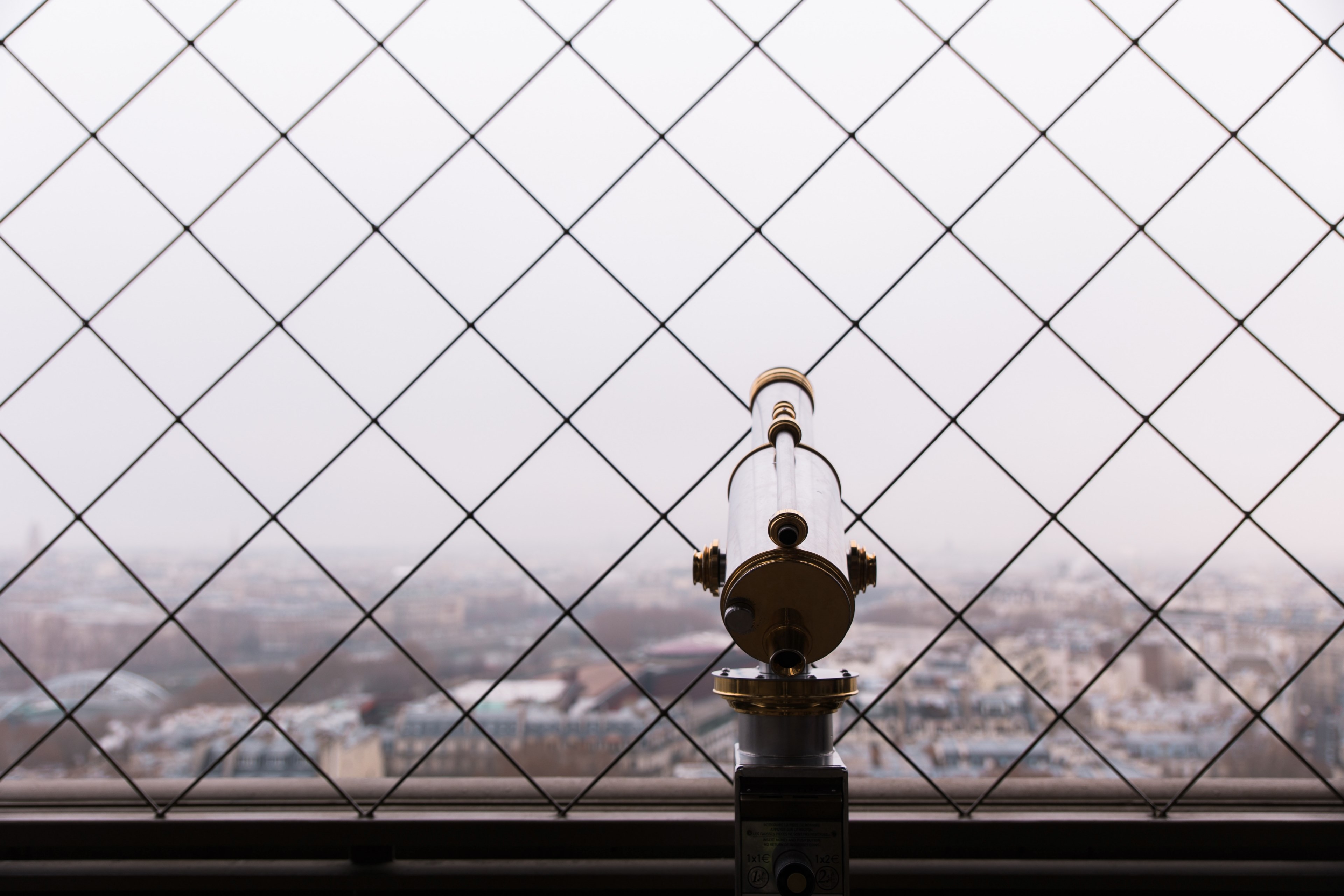telescope viewfinder with paris cityscape in the background, telescope overlooking paris 4k, HD Wallpaper