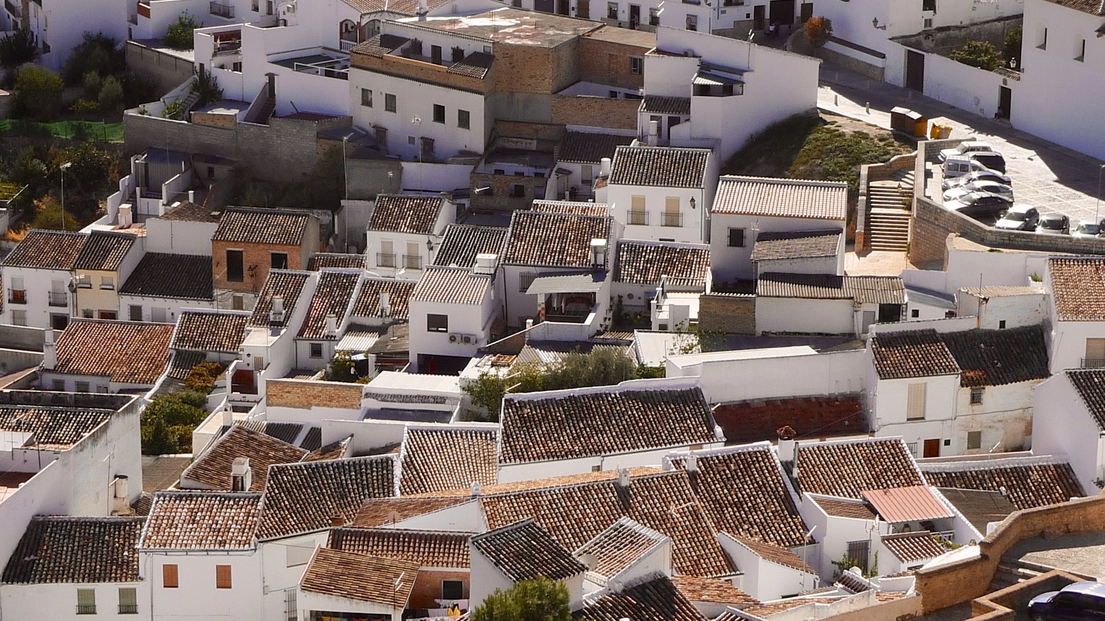 drone view of white houses with brown roofs, urban rooftops 4k, HD Wallpaper