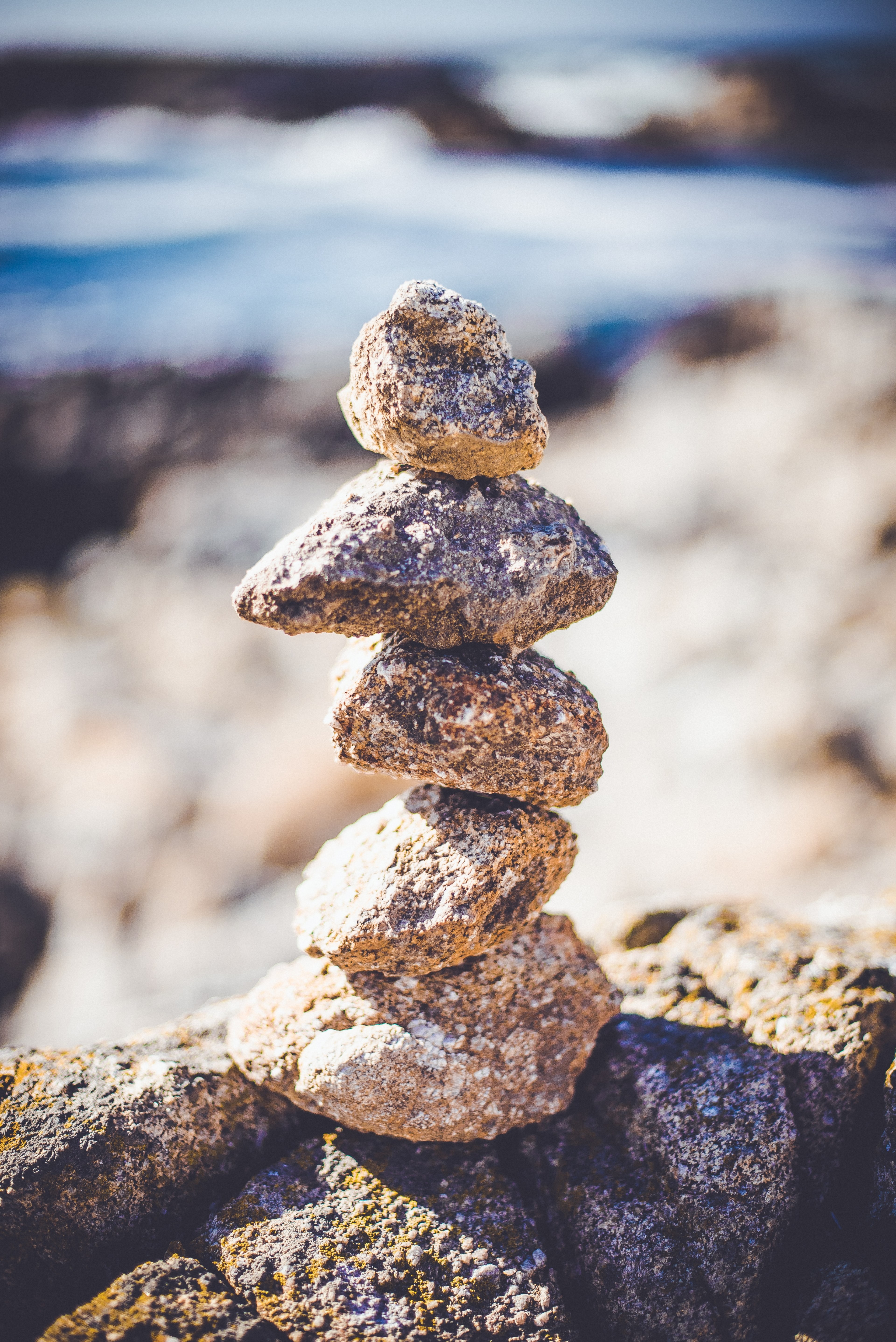stack of stones balance on a rock, balance through simplicity 4k, Phone HD Wallpaper