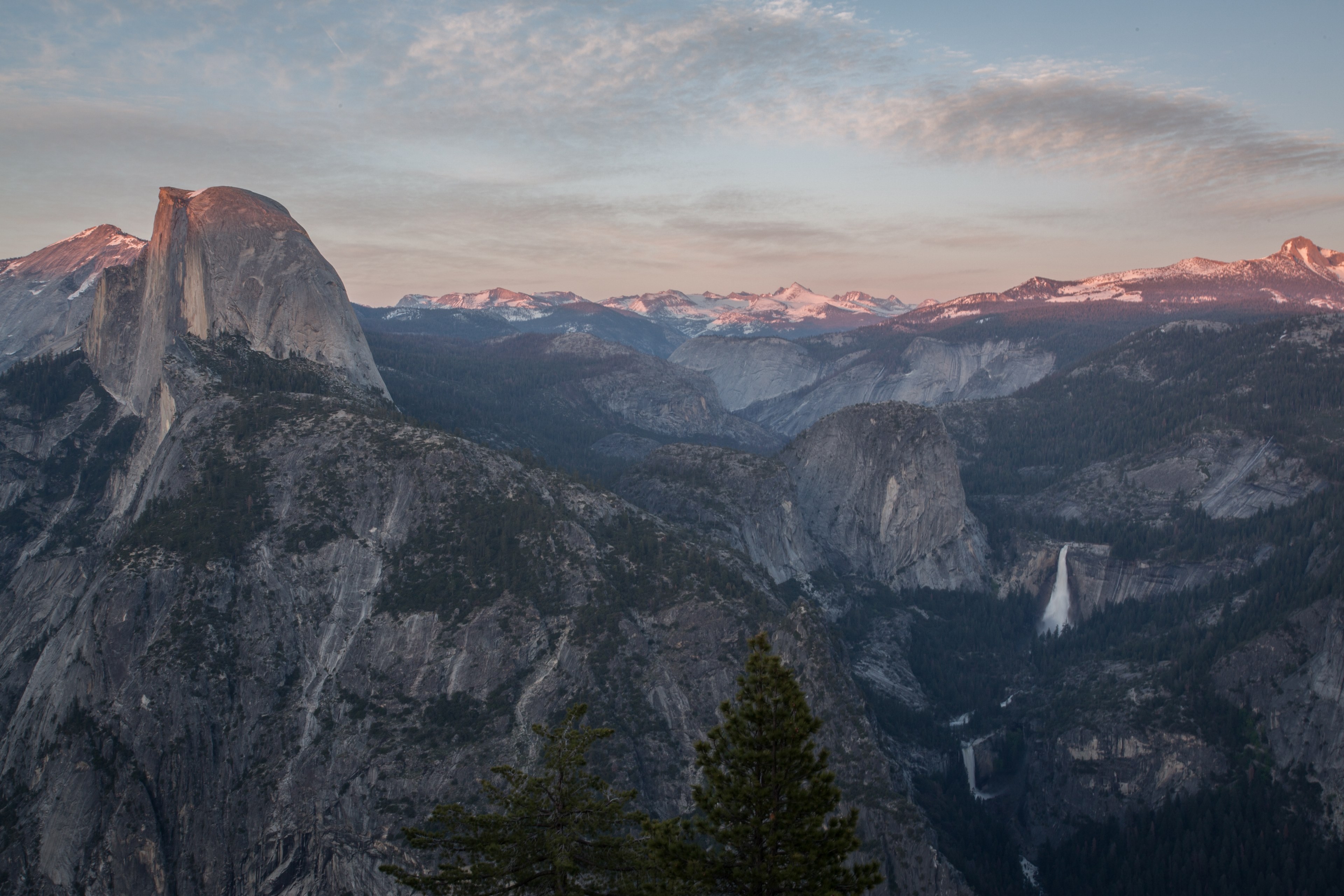 high view of the yosemite valley in the late afternoon, sunset half dome falls 4k, HD Wallpaper