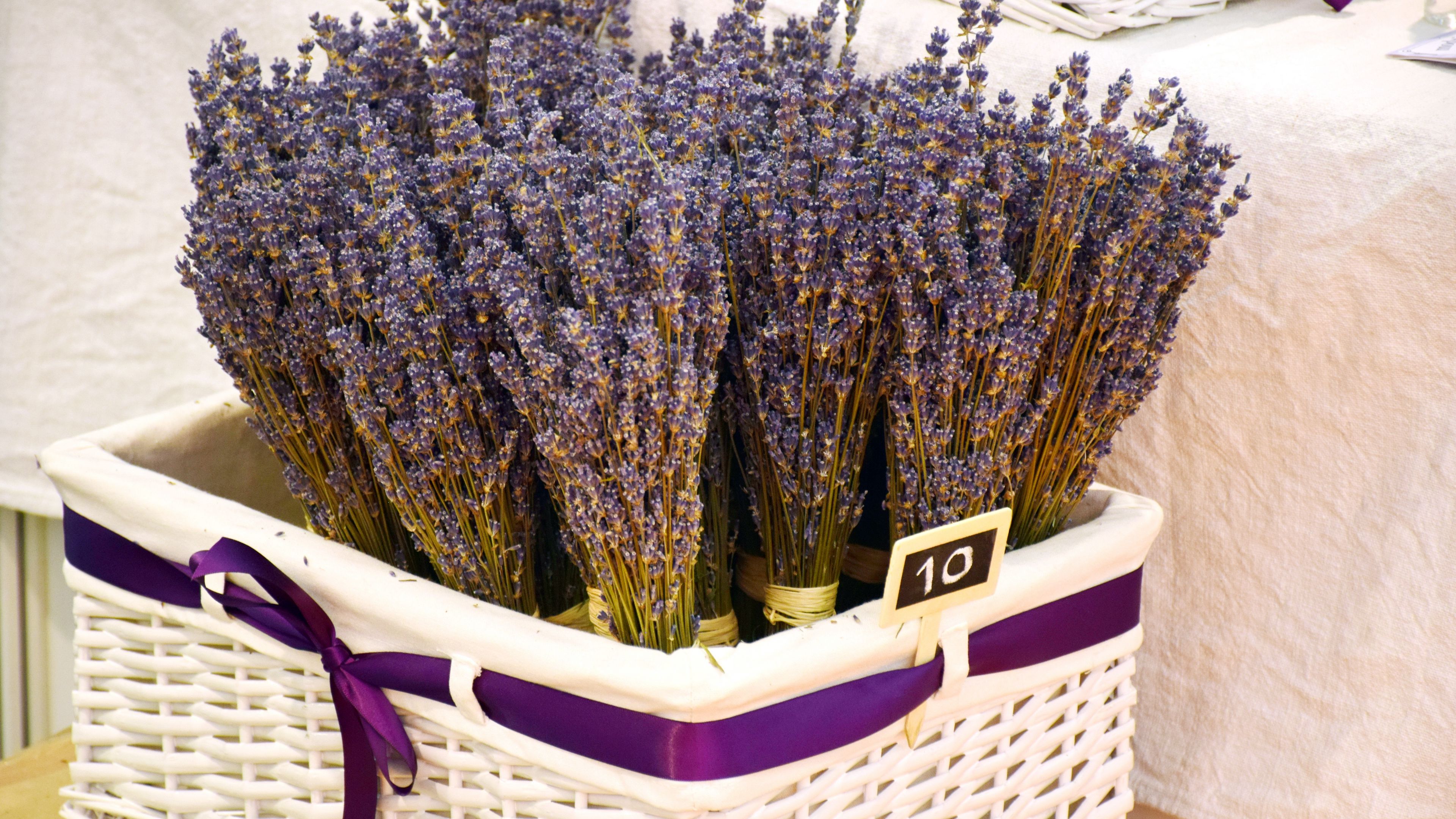 lavender, basket, flowers, fragrance, 4k, HD Wallpaper