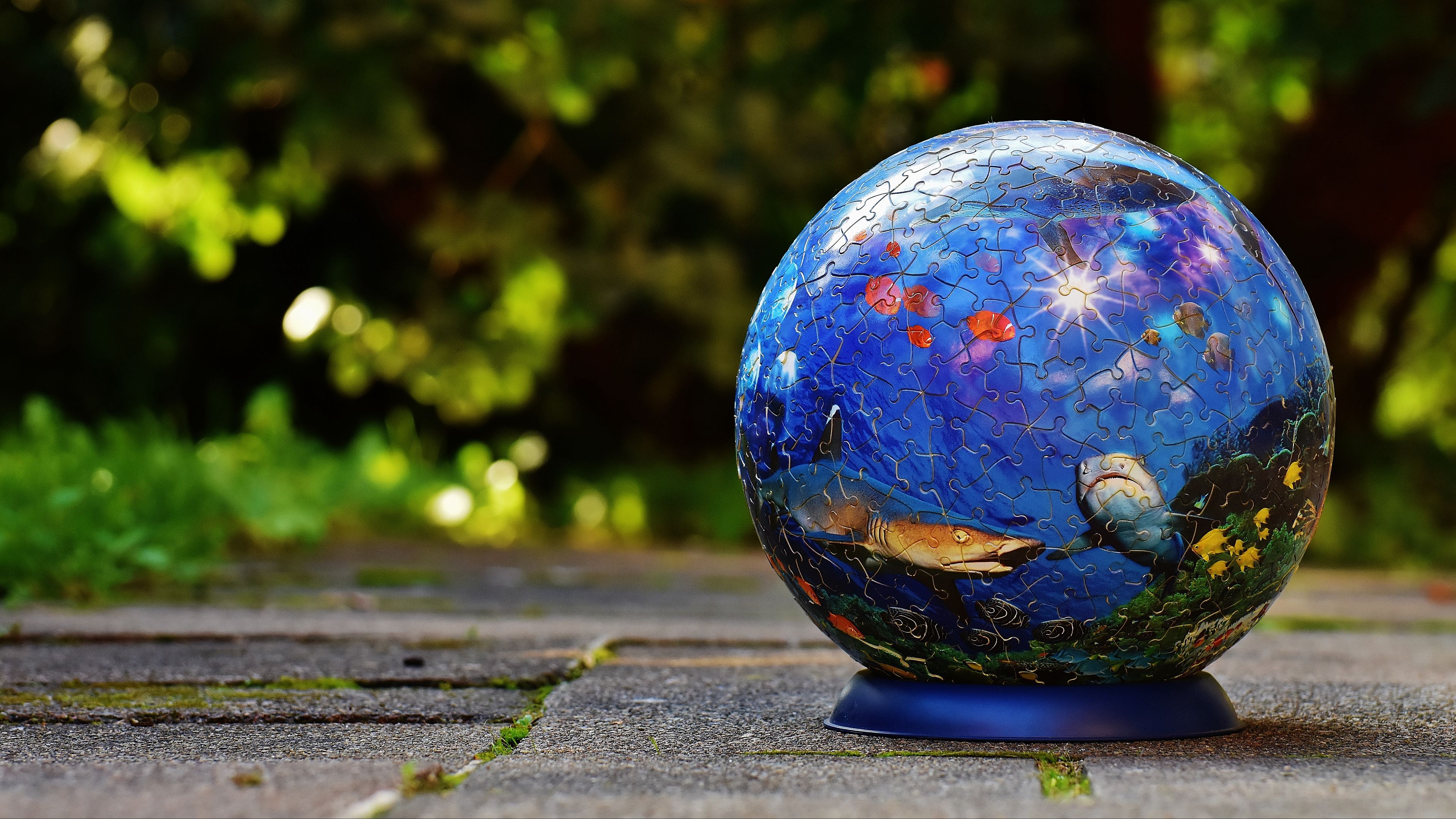 ball, puzzles, underwater, drawing, 4k, HD Wallpaper