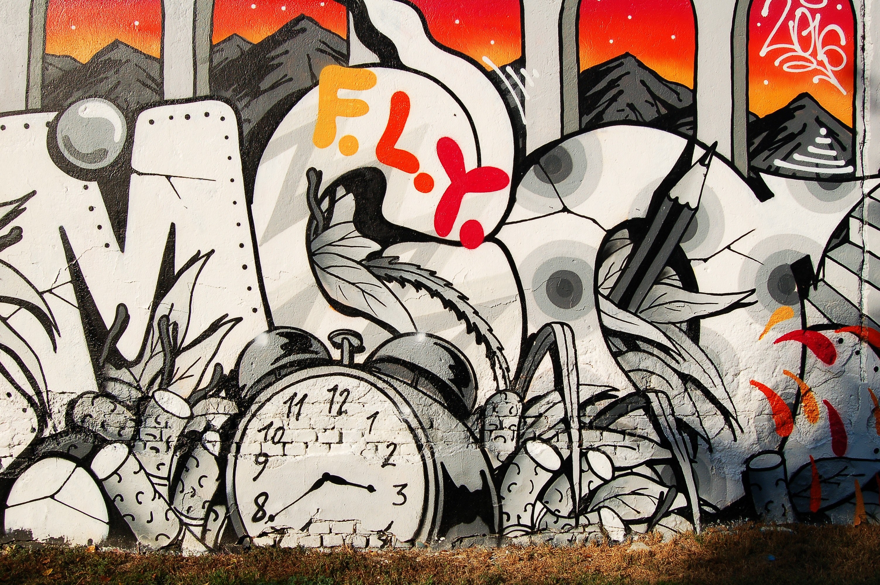 graffiti writing on a wall with a clock and dynamite, _clock graffiti writing 4k, HD Wallpaper
