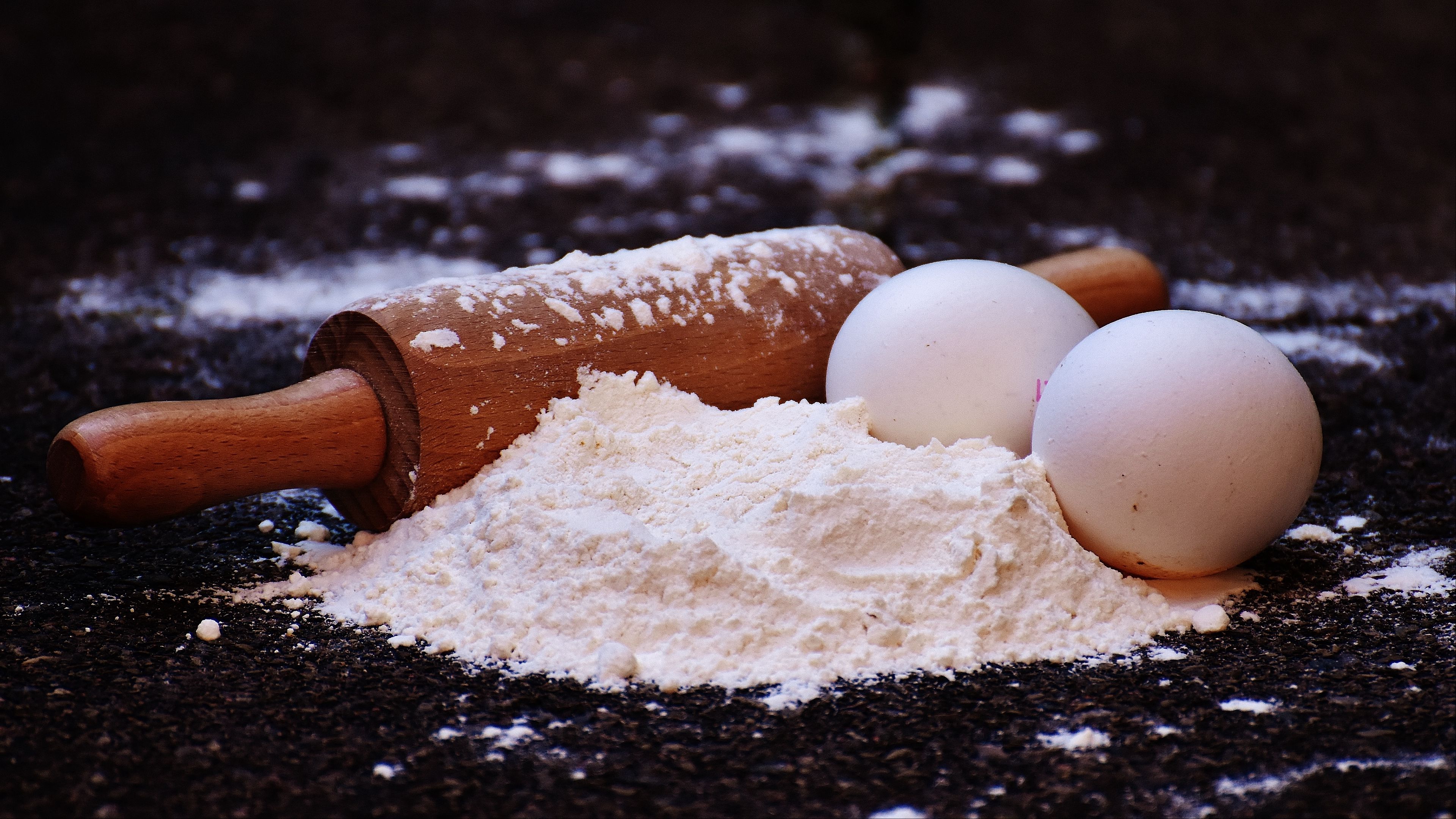 flour, rolling pin, eggs, pastries, 4k, HD Wallpaper