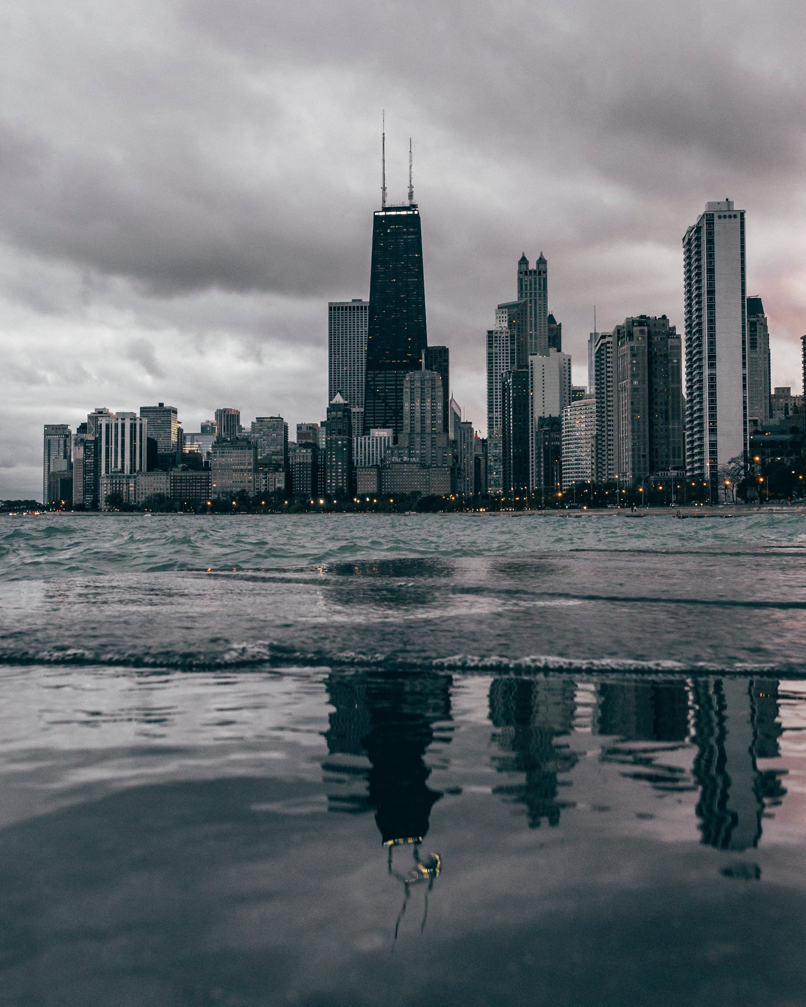city water reflection and grey hd, 4k, Phone HD Wallpaper