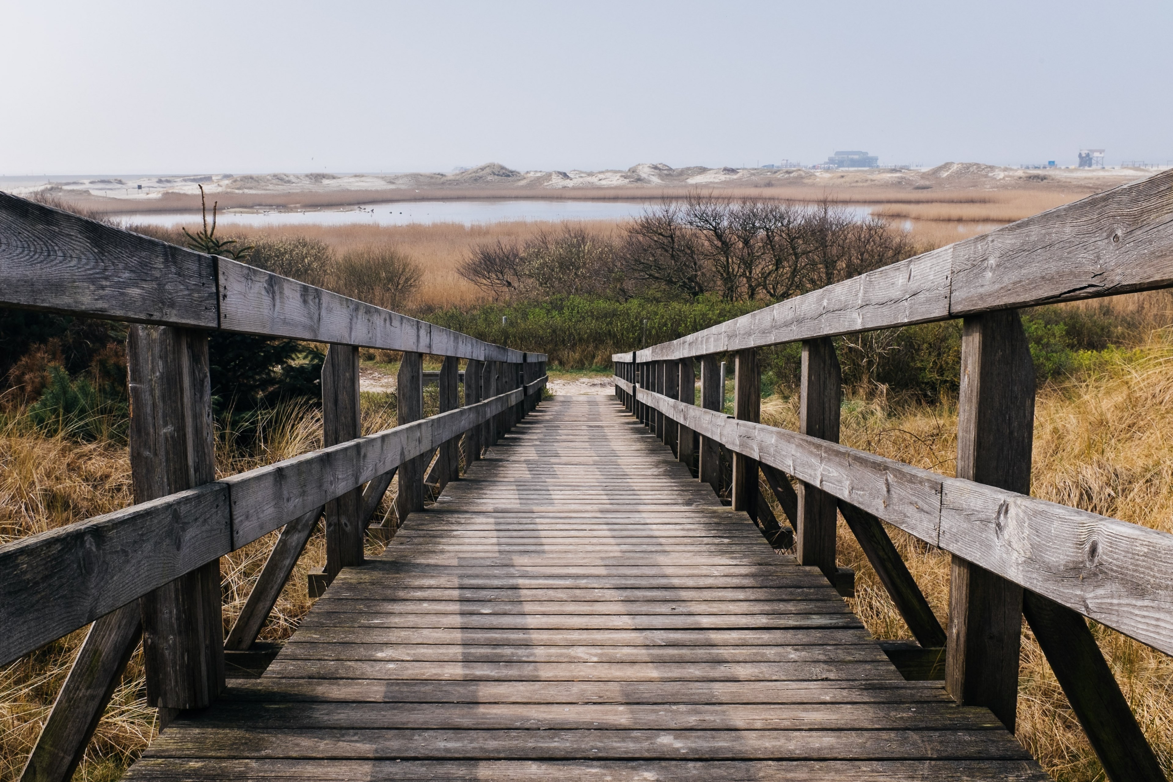 stair staircase wood and lake 4k, HD Wallpaper