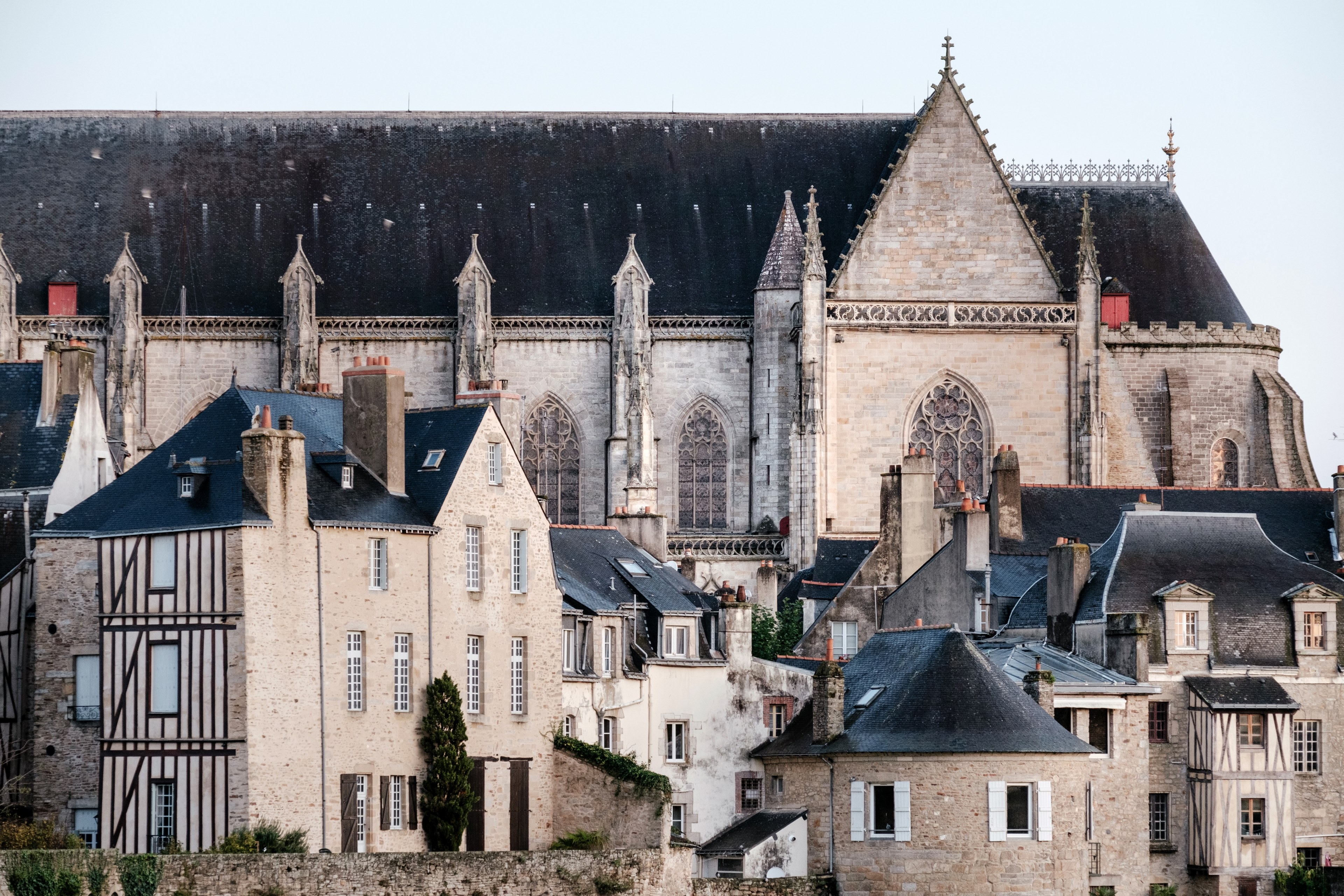 old town chimney church and cathedral 4k, HD Wallpaper