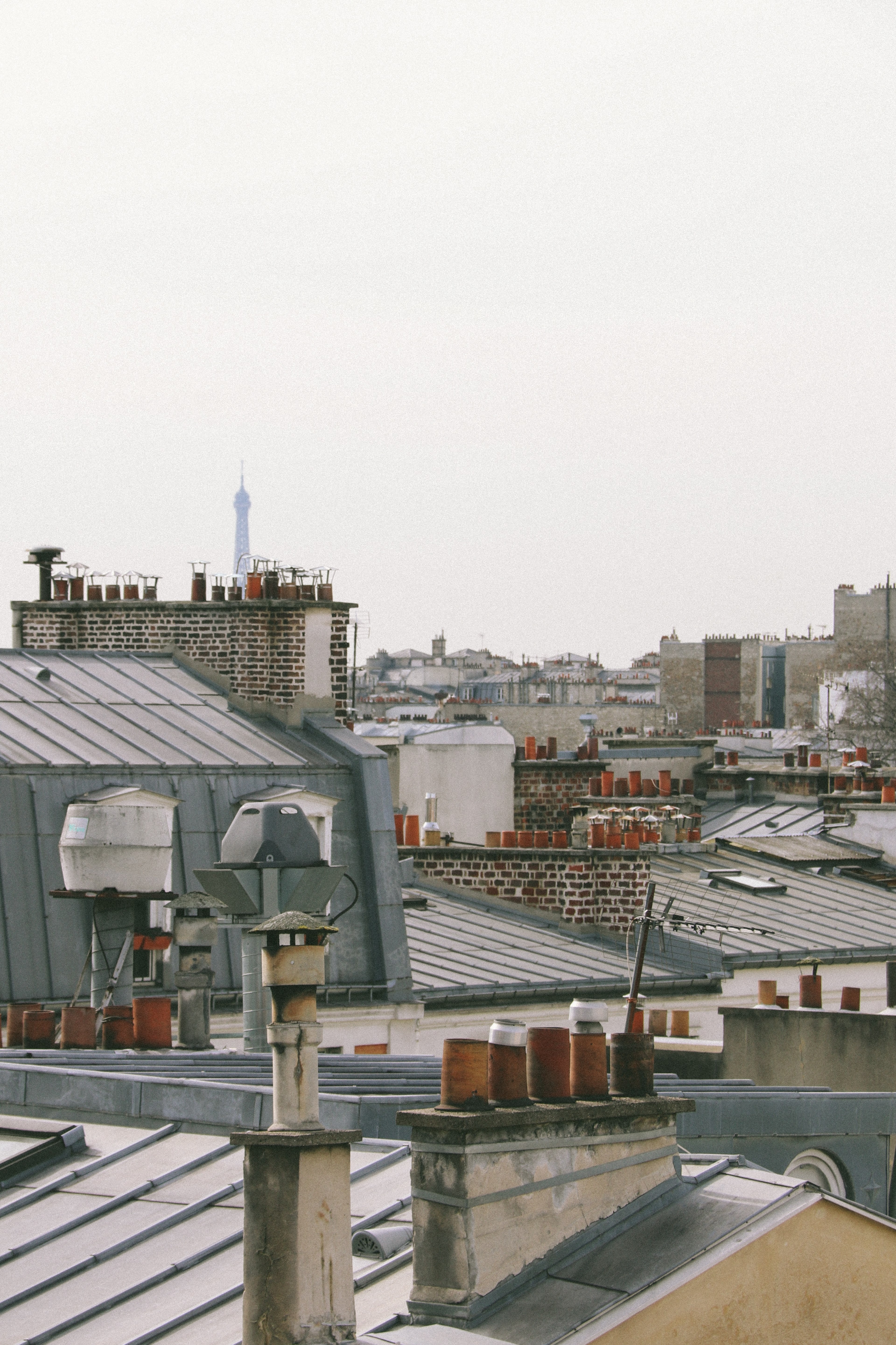 view of rooftops in paris with brown chimneys, paris rooftops with chimneys 4k, Phone HD Wallpaper