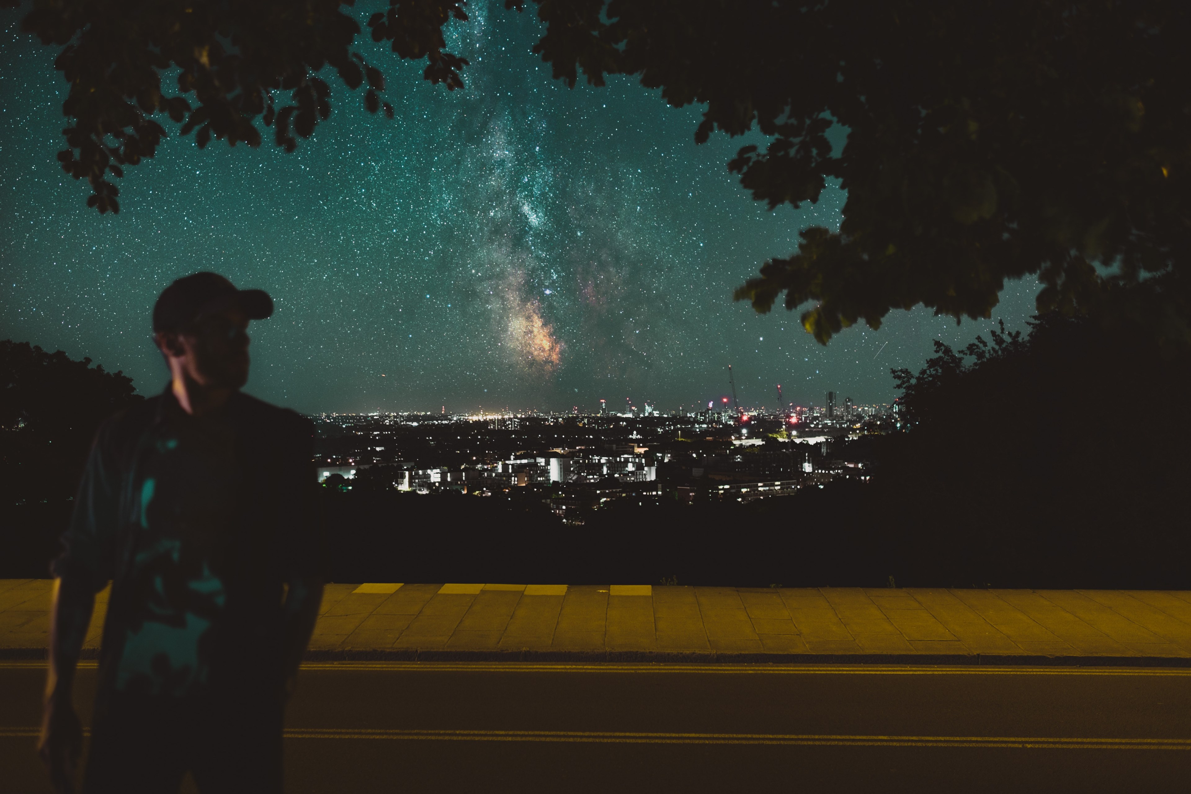 night sky stars and tree 4k, HD Wallpaper