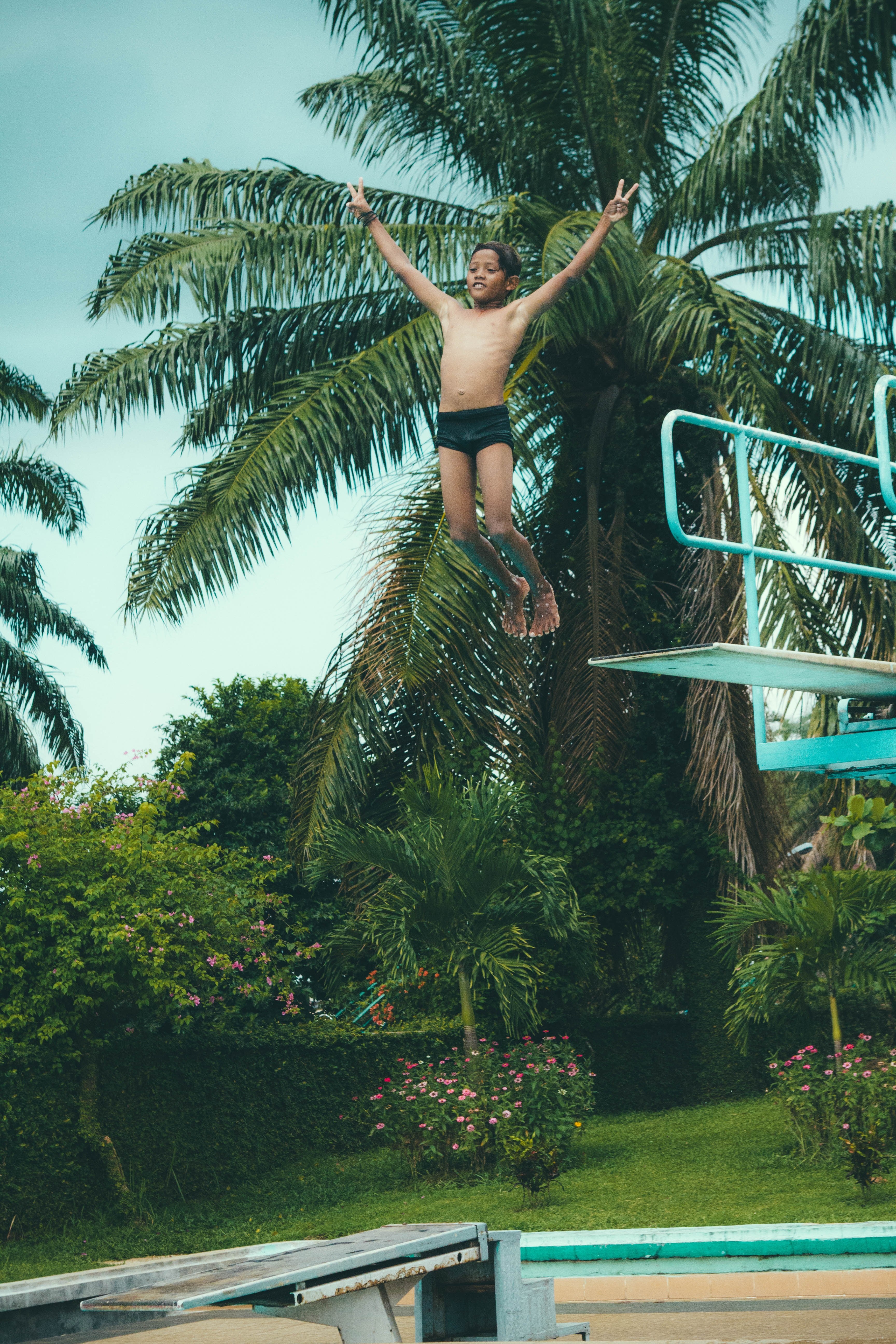 palm tree pool party pool and party hd, 4k, Phone HD Wallpaper