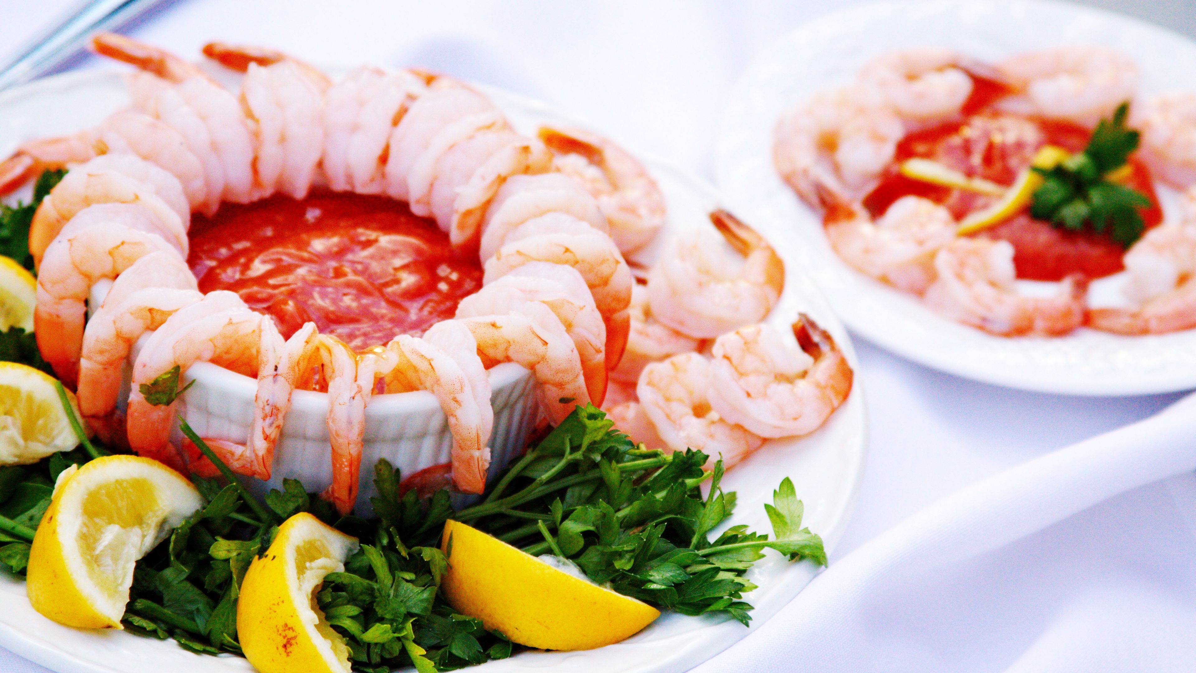 shrimps, sauce, lemon, parsley, 4k, HD Wallpaper