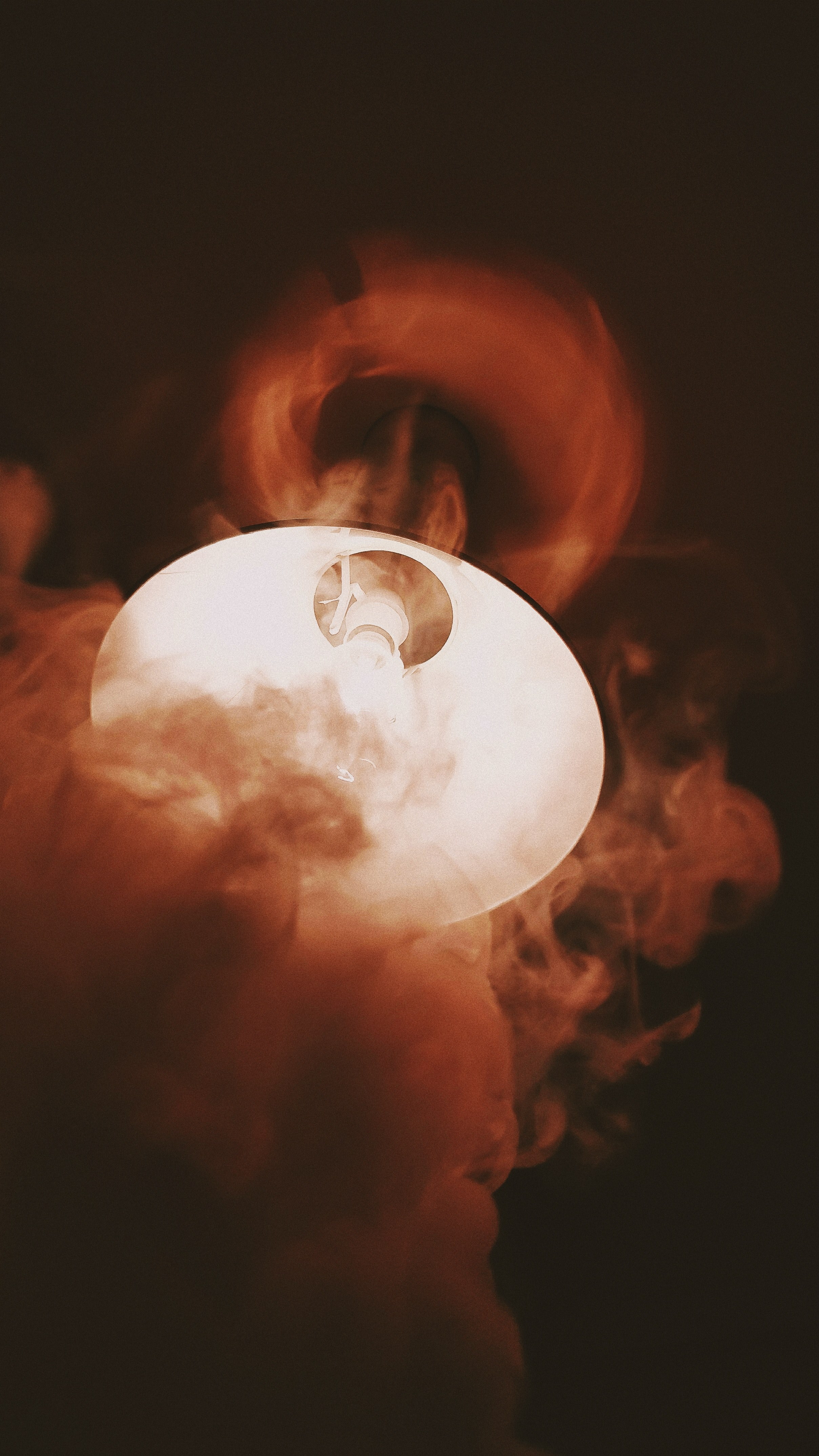 red smoke surrounding a ceiling light fixture, _ceiling light shade red smoke 4k, Phone HD Wallpaper