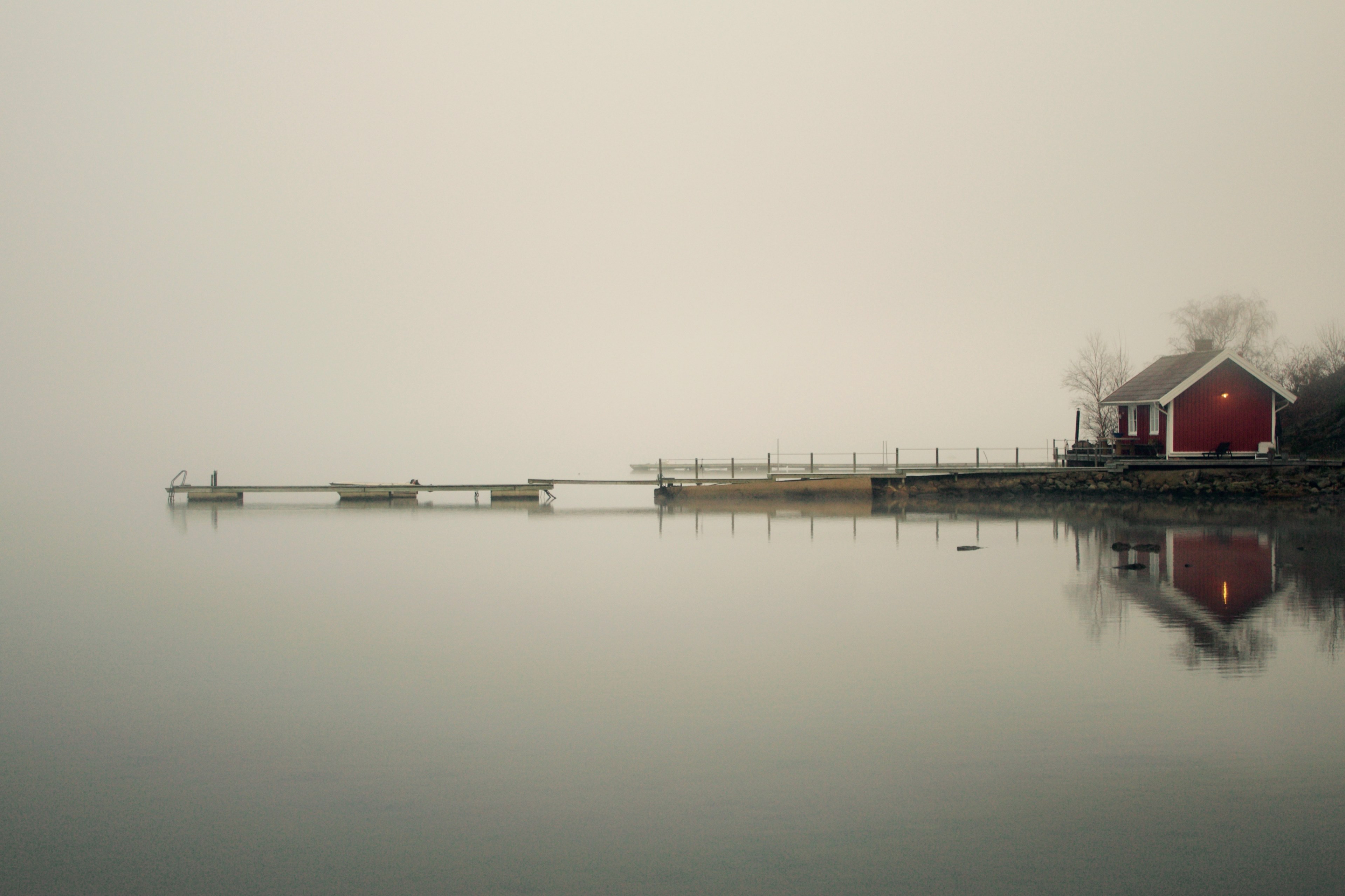 building shed shack and water 4k, HD Wallpaper