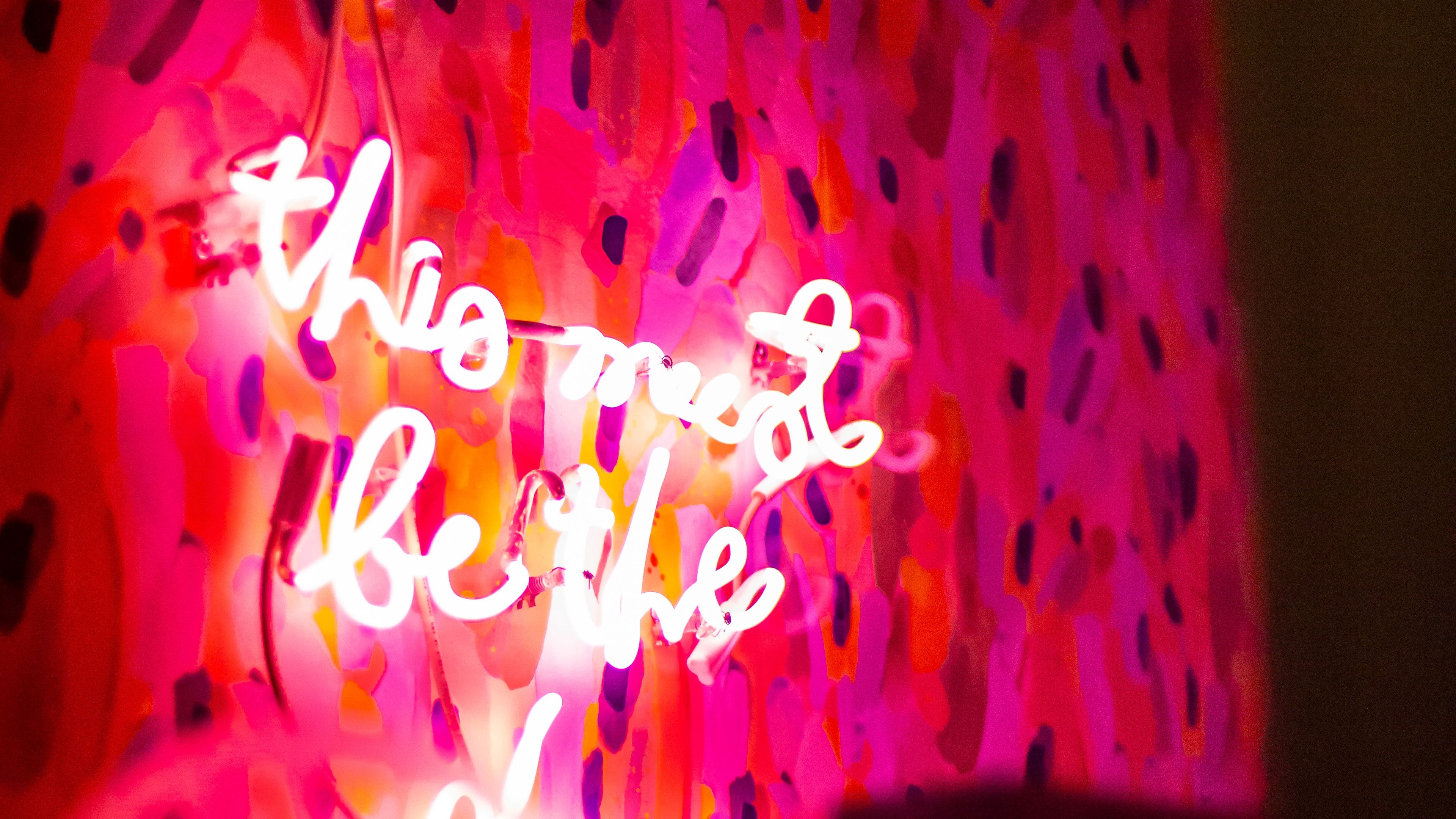 words, neon, inscription, pink, 4k, HD Wallpaper