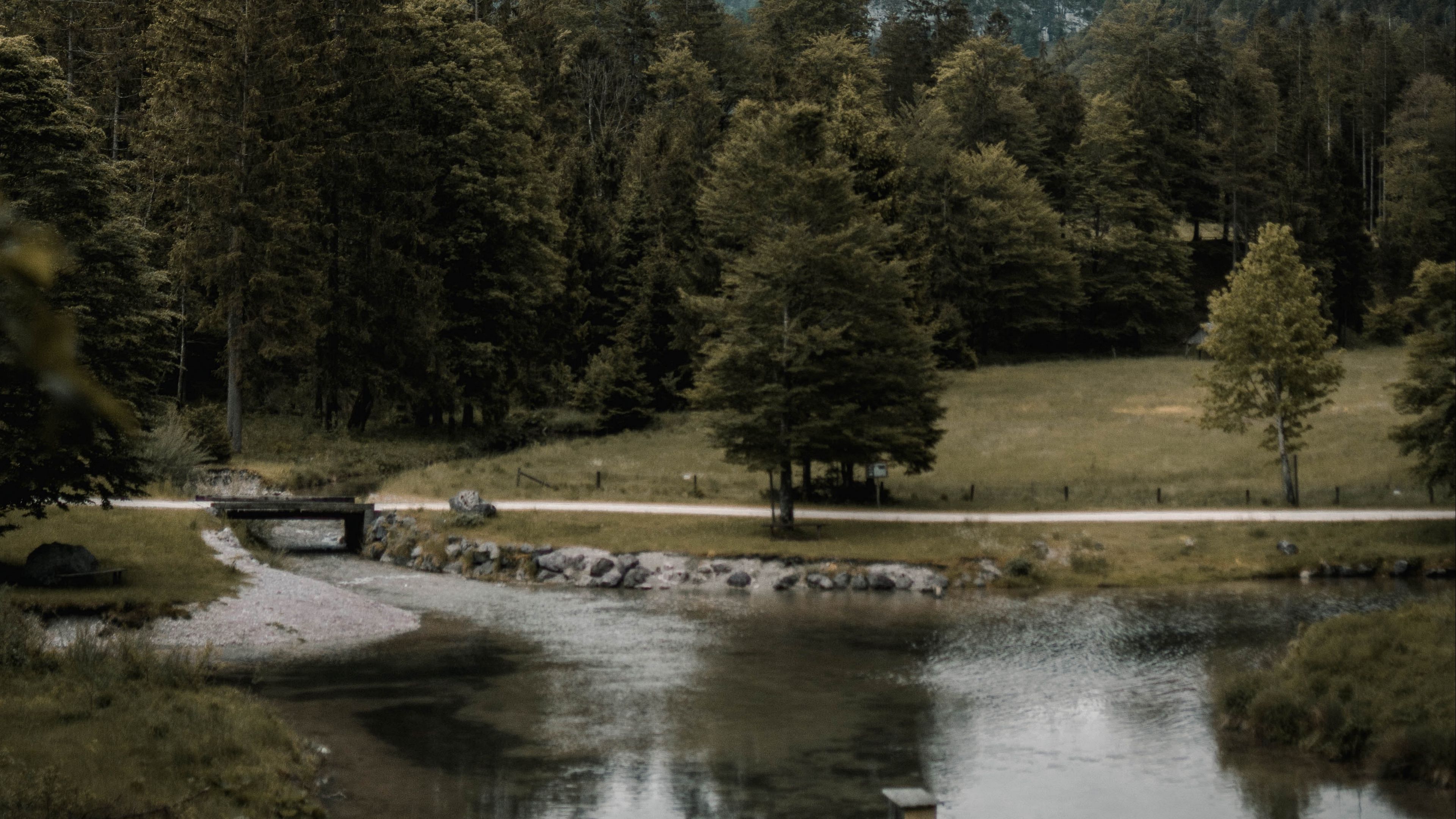forest, river, mountains, bridge, landscape, 4k, HD Wallpaper