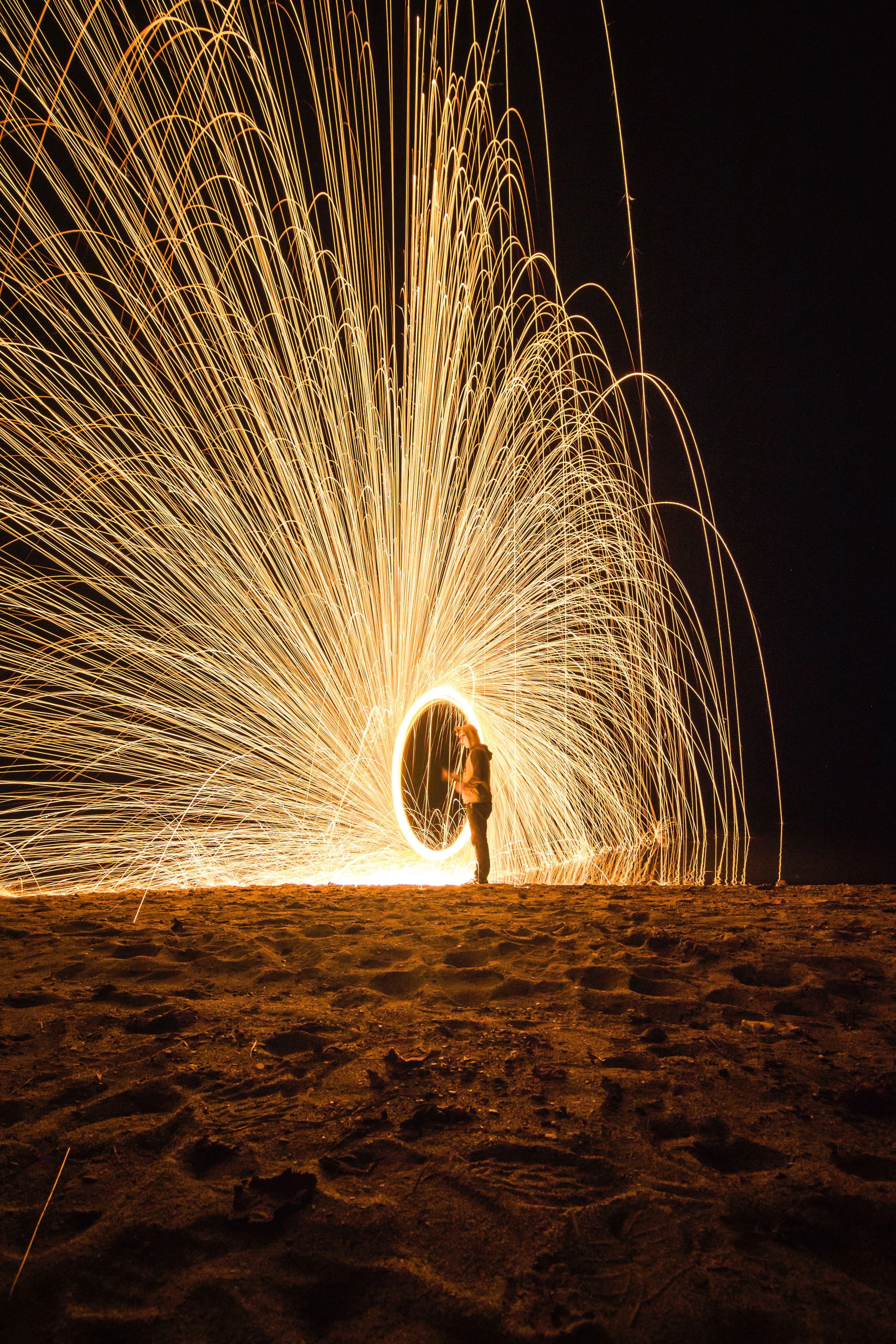 firework lights night and spark hd, 4k, Phone HD Wallpaper