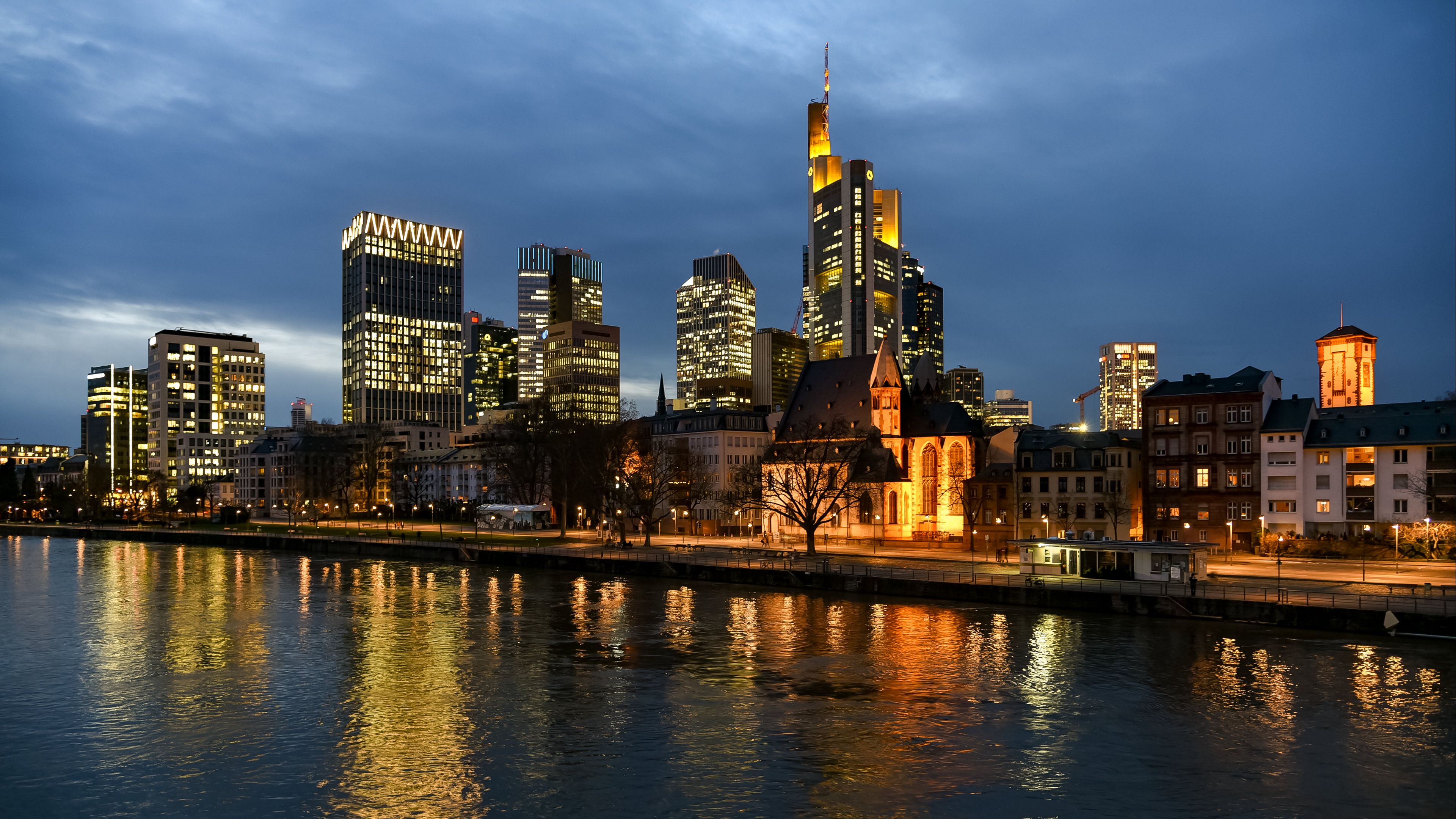 city, river, night, lights, 4k, HD Wallpaper