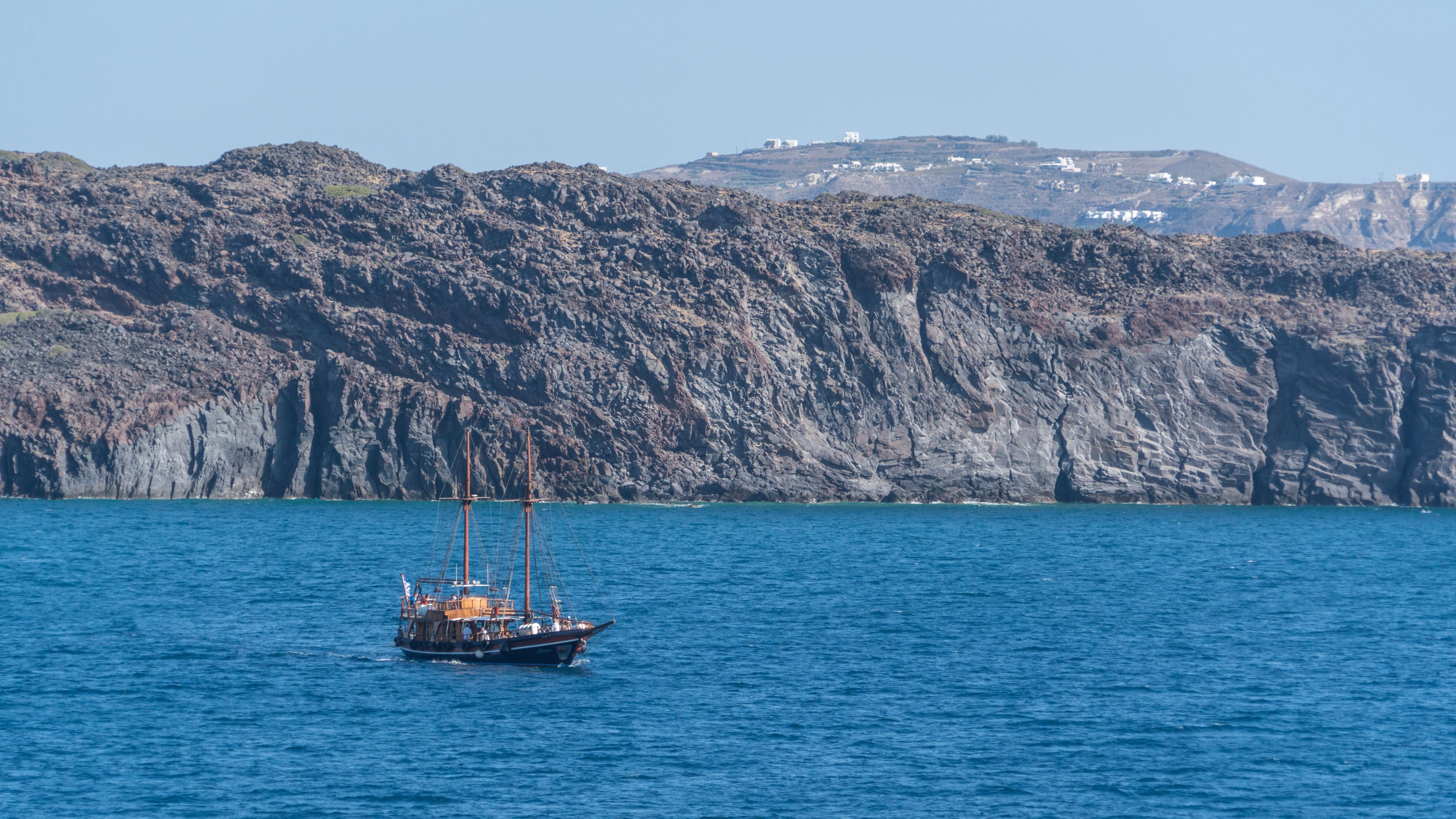 ship, sea, cliff, 4k, HD Wallpaper