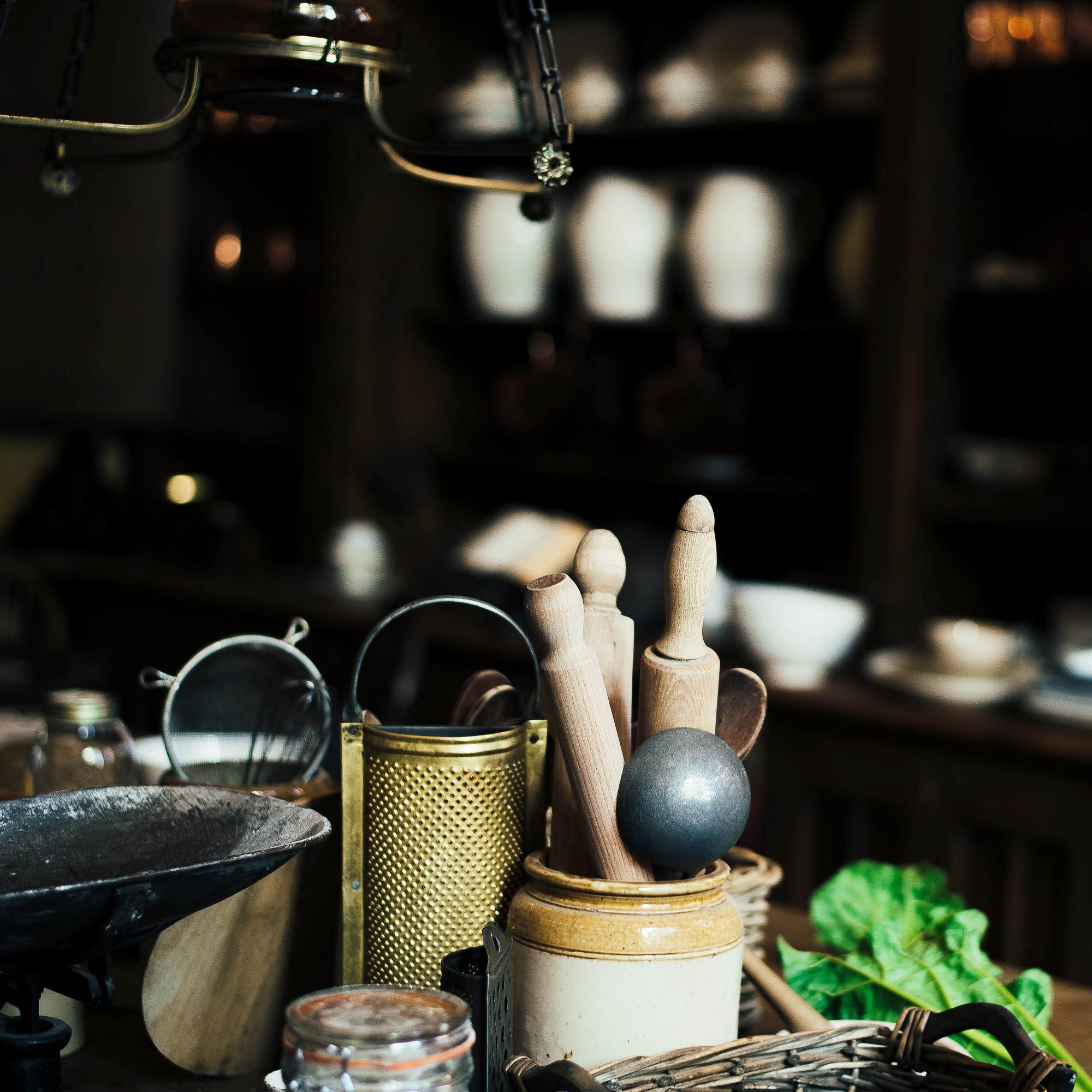 kitchen dish jar and rolling pin 4k, HD Wallpaper