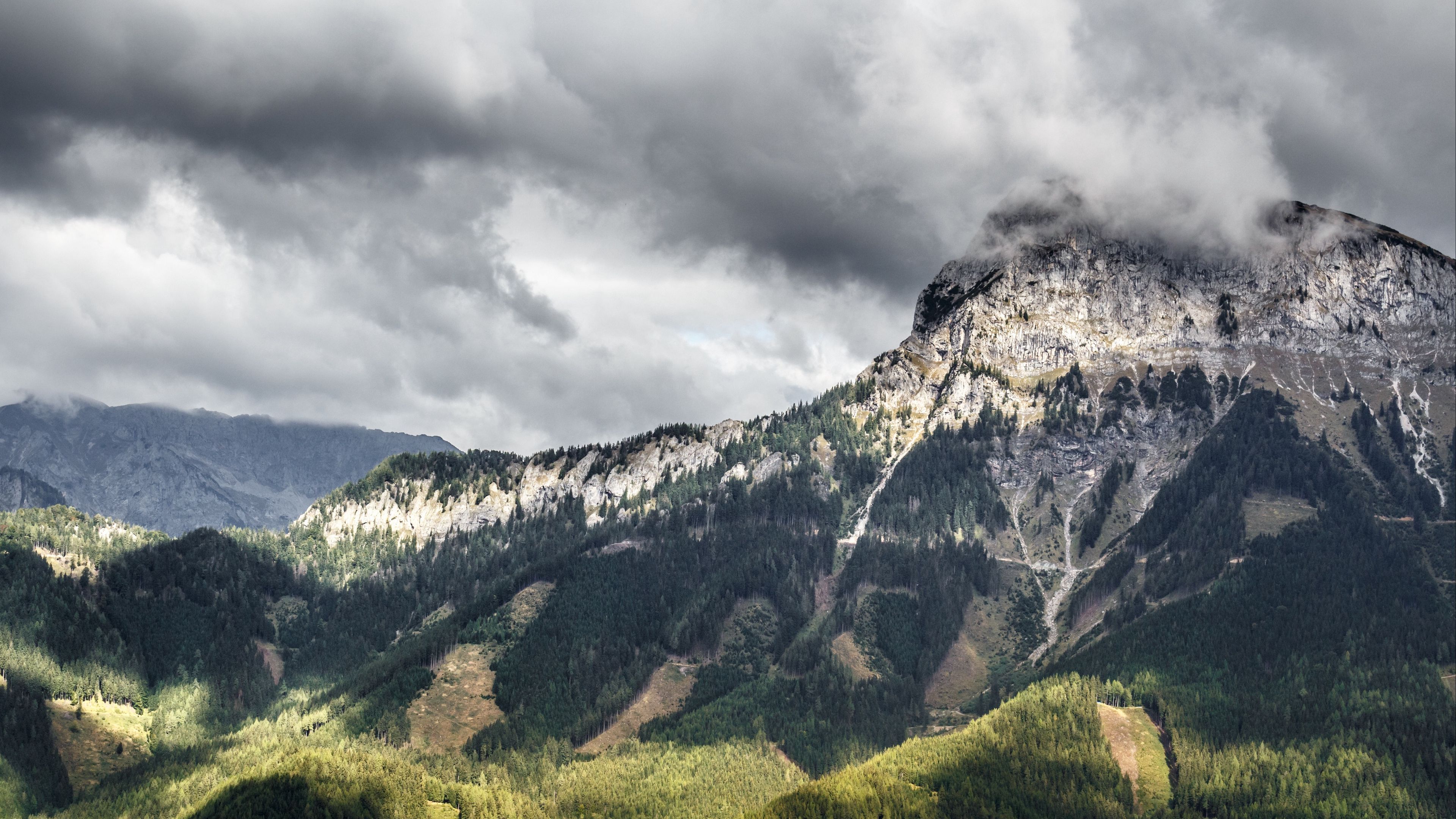 cliff, mountains, grass, sky, 4k, HD Wallpaper