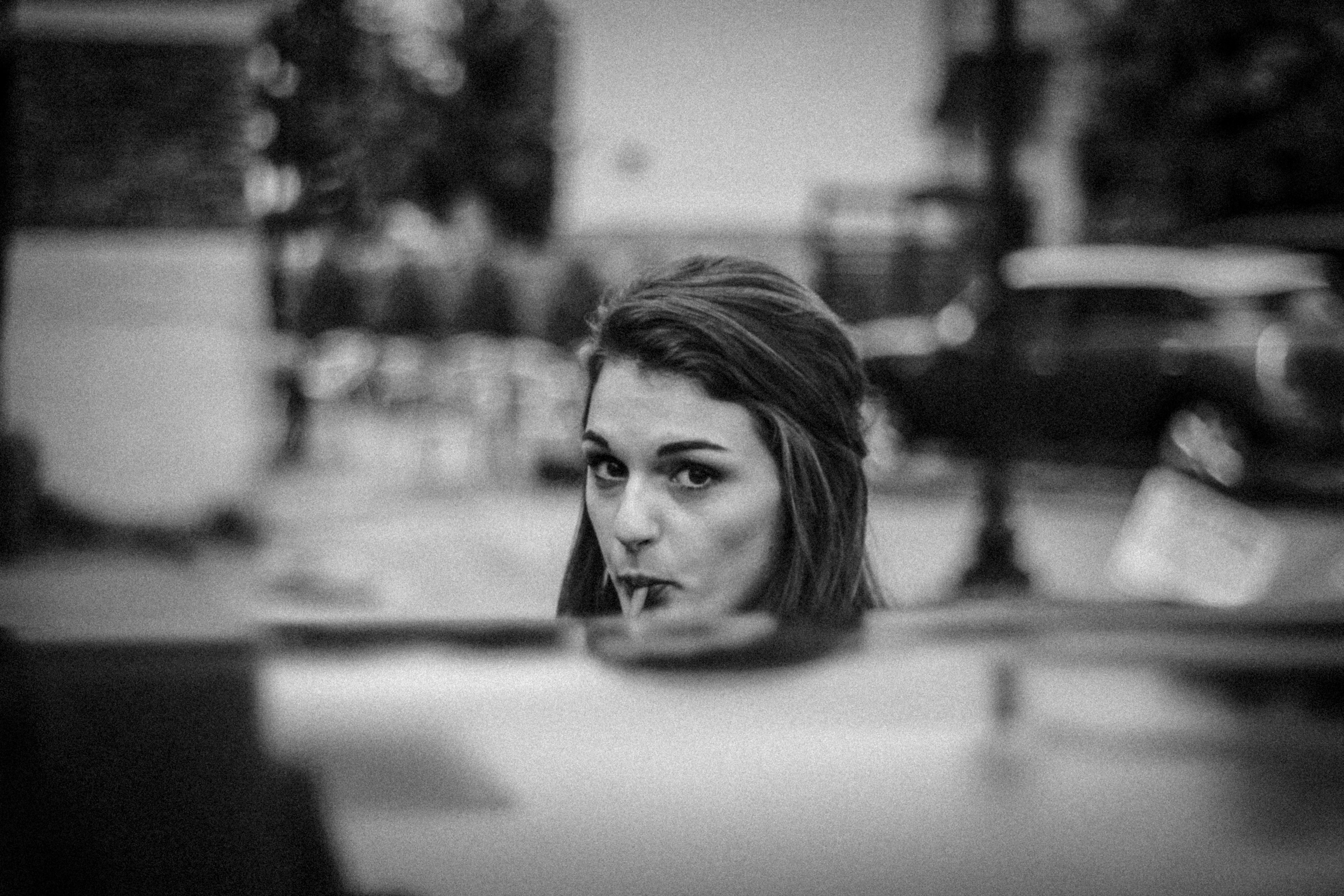 black and white shot of attractive young woman sucking lollipop in street, monochrome woman sucking 4k, HD Wallpaper