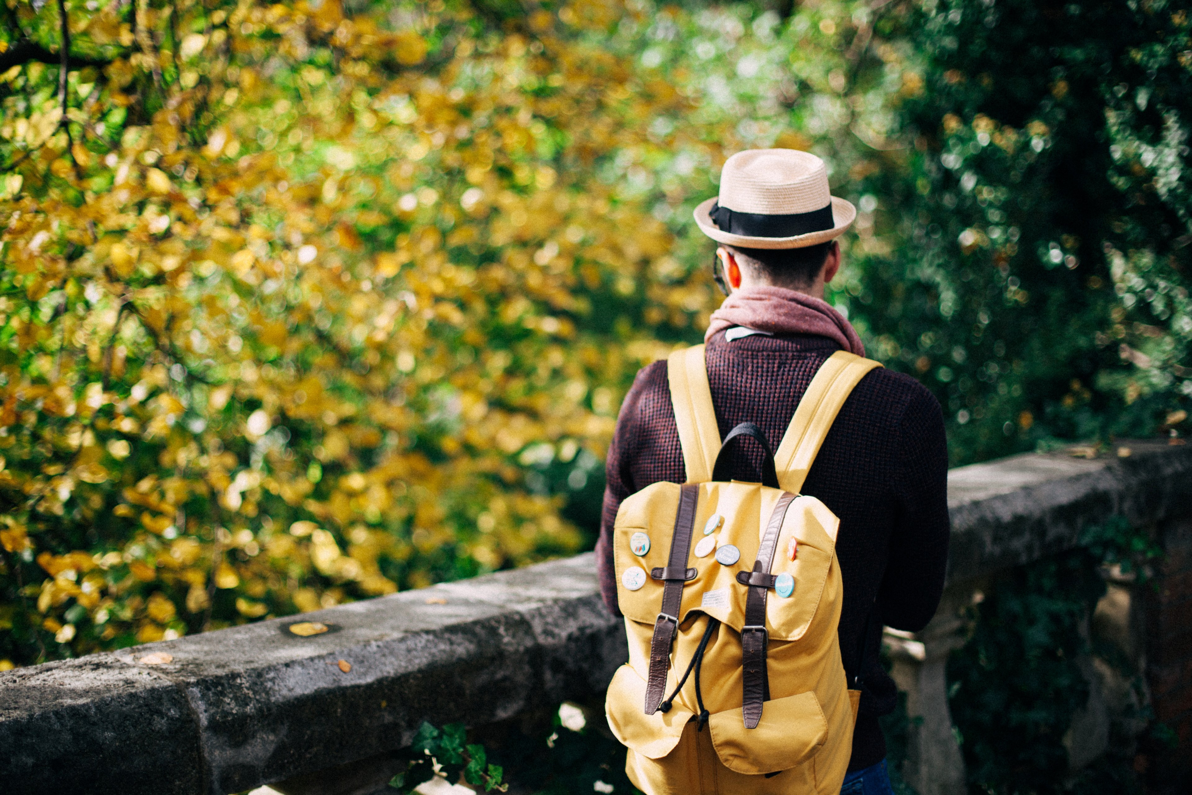 a man wearing a hat and traveling alongside the trees on a walking path in richmond, walking by trees in richmond 4k, HD Wallpaper