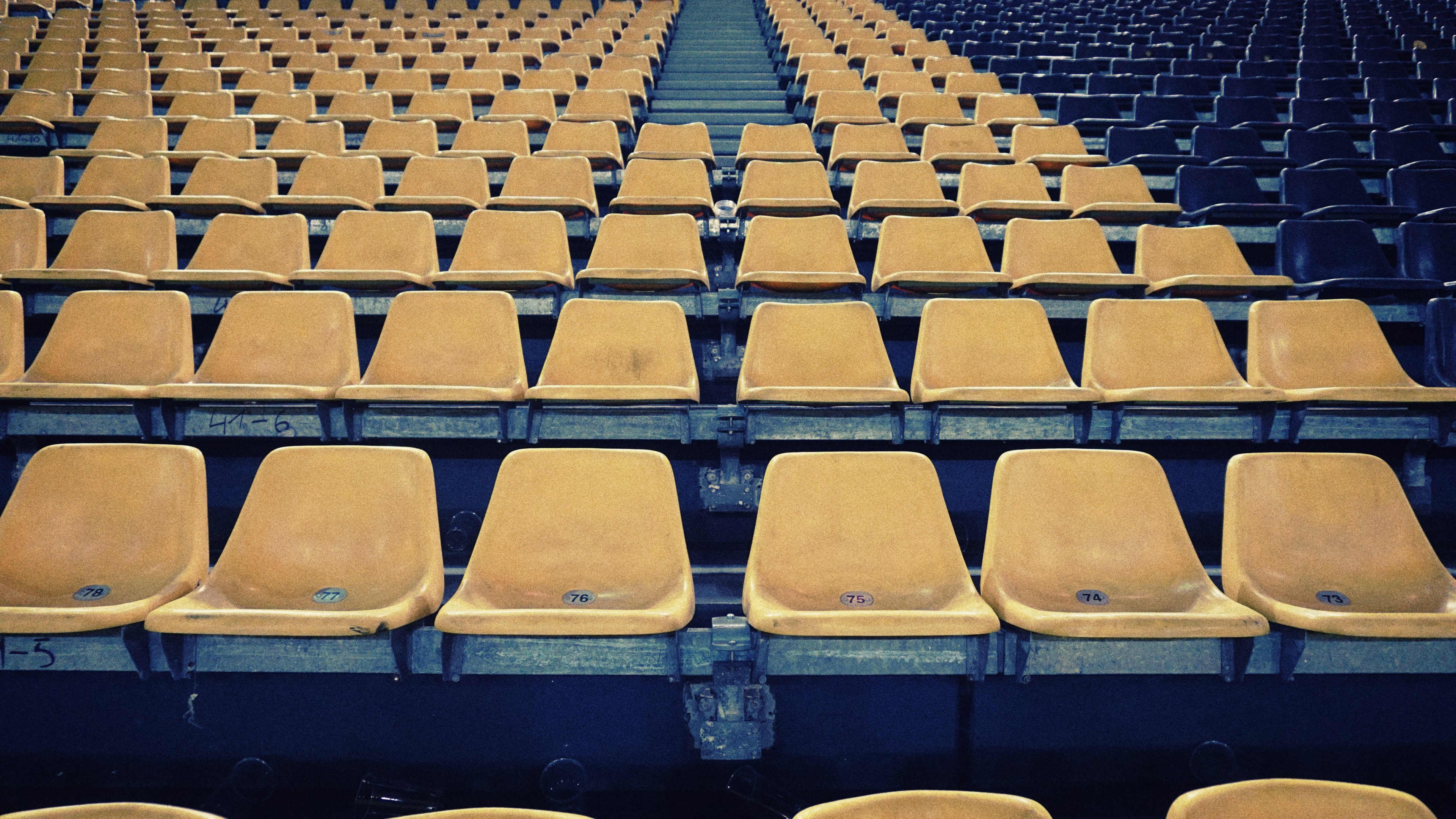 stadium yellow chair and seat 4k, HD Wallpaper