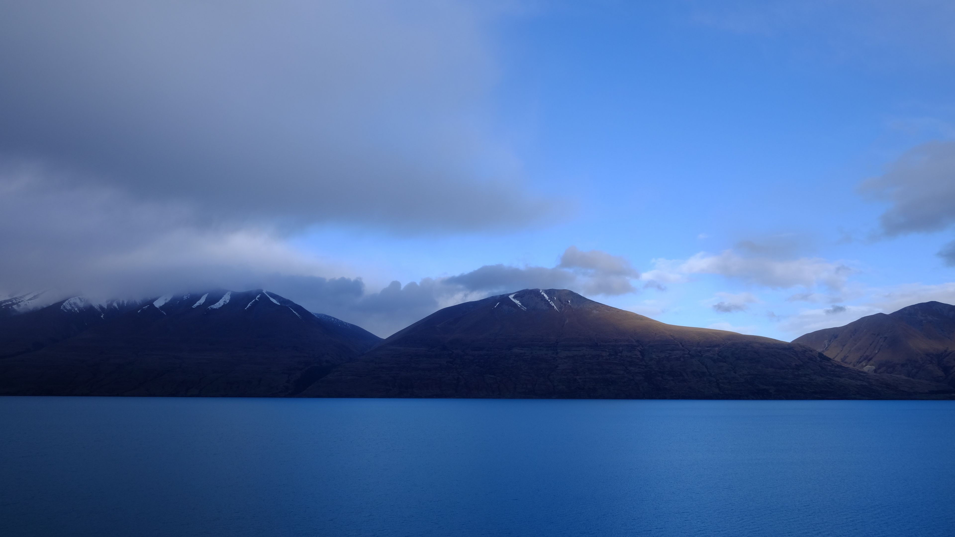 lake, mountains, sky, horizon, 4k, HD Wallpaper