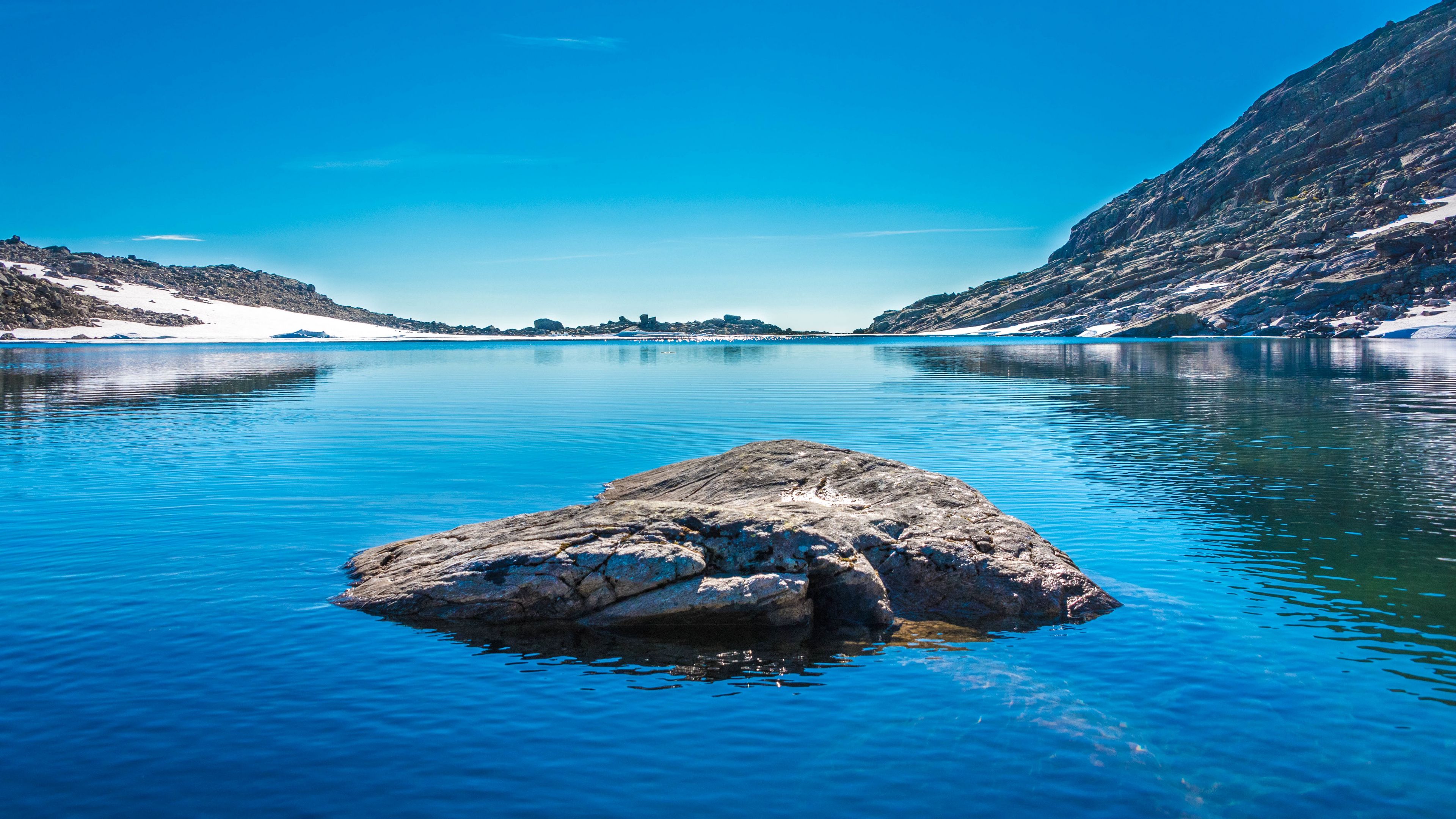 lake, mountains, blue water, 4k, HD Wallpaper