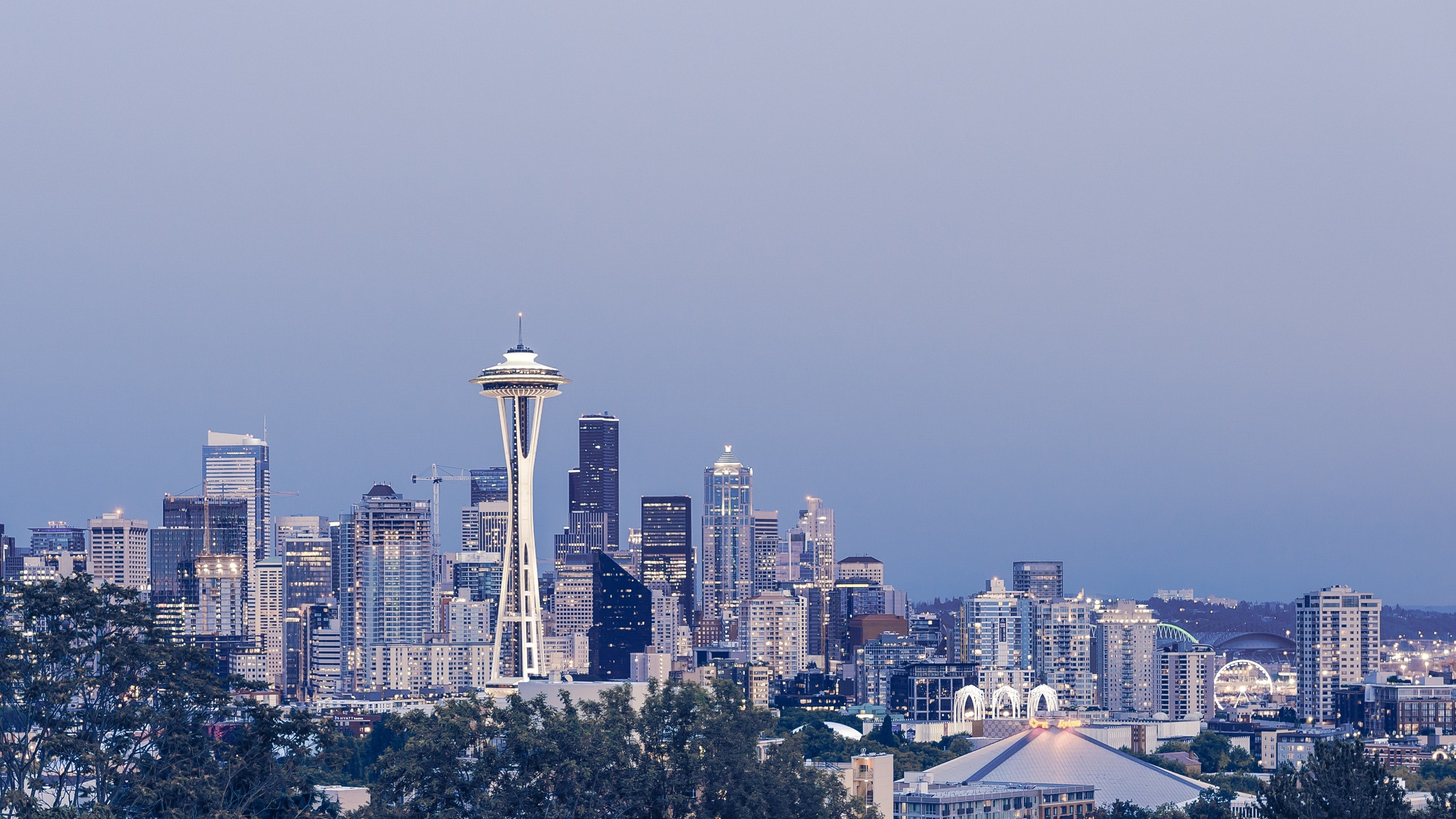 the skyline of seattle at night seen from kerry park, seattle skyline at night 4k, HD Wallpaper