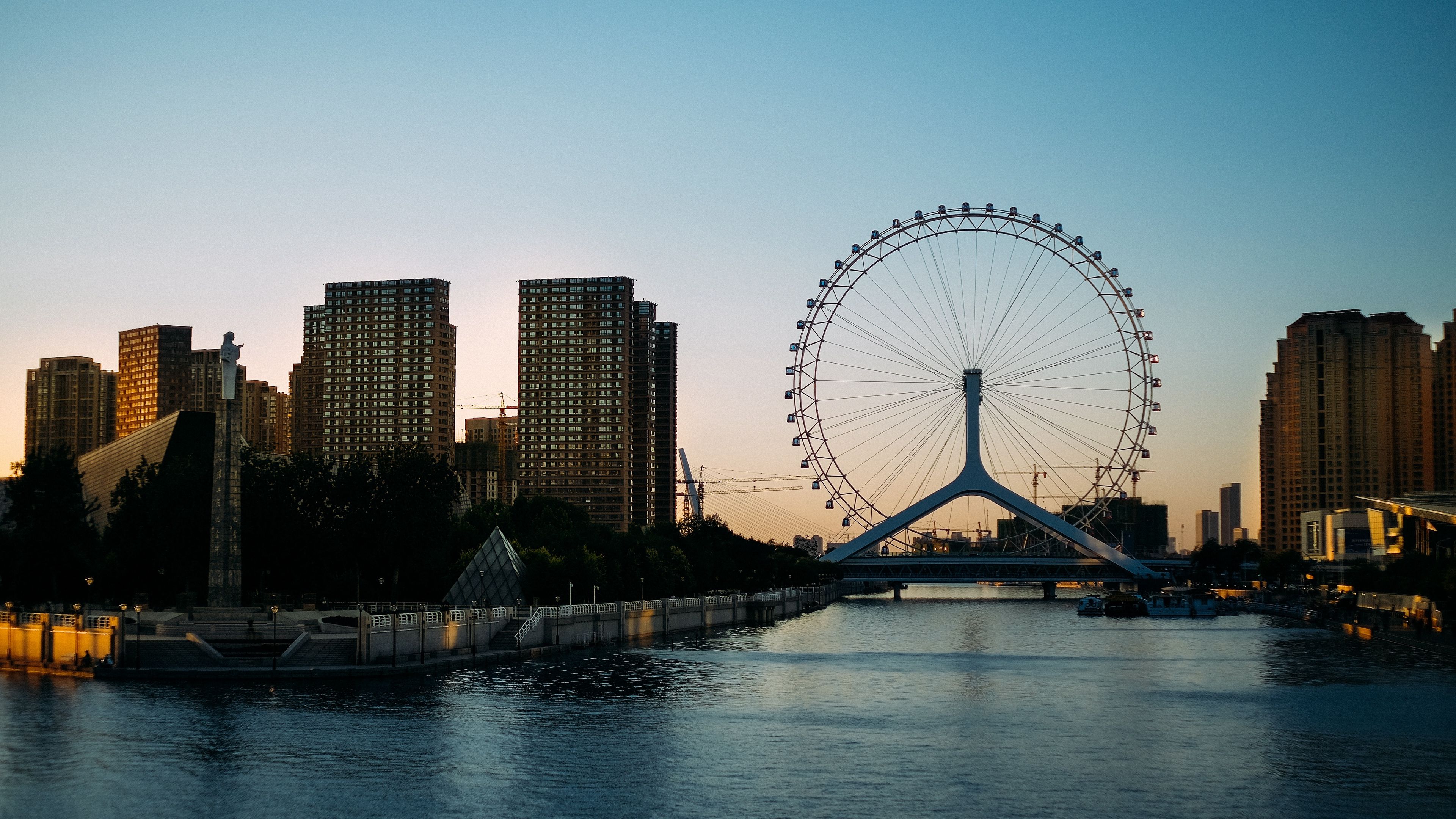 ferris wheel, city, entertainment, 4k, HD Wallpaper