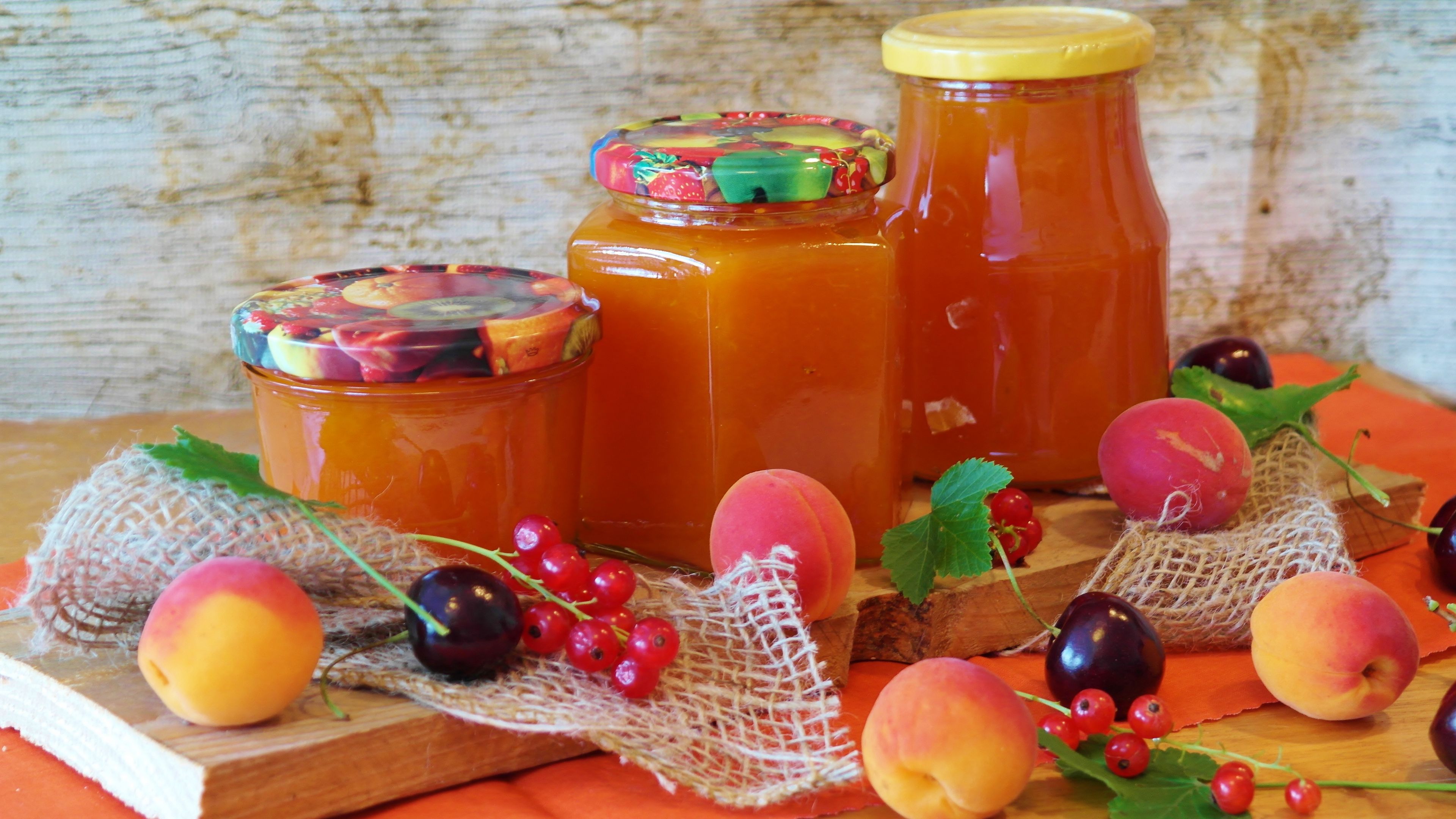 jam, apricots, cherries, currants, 4k, HD Wallpaper