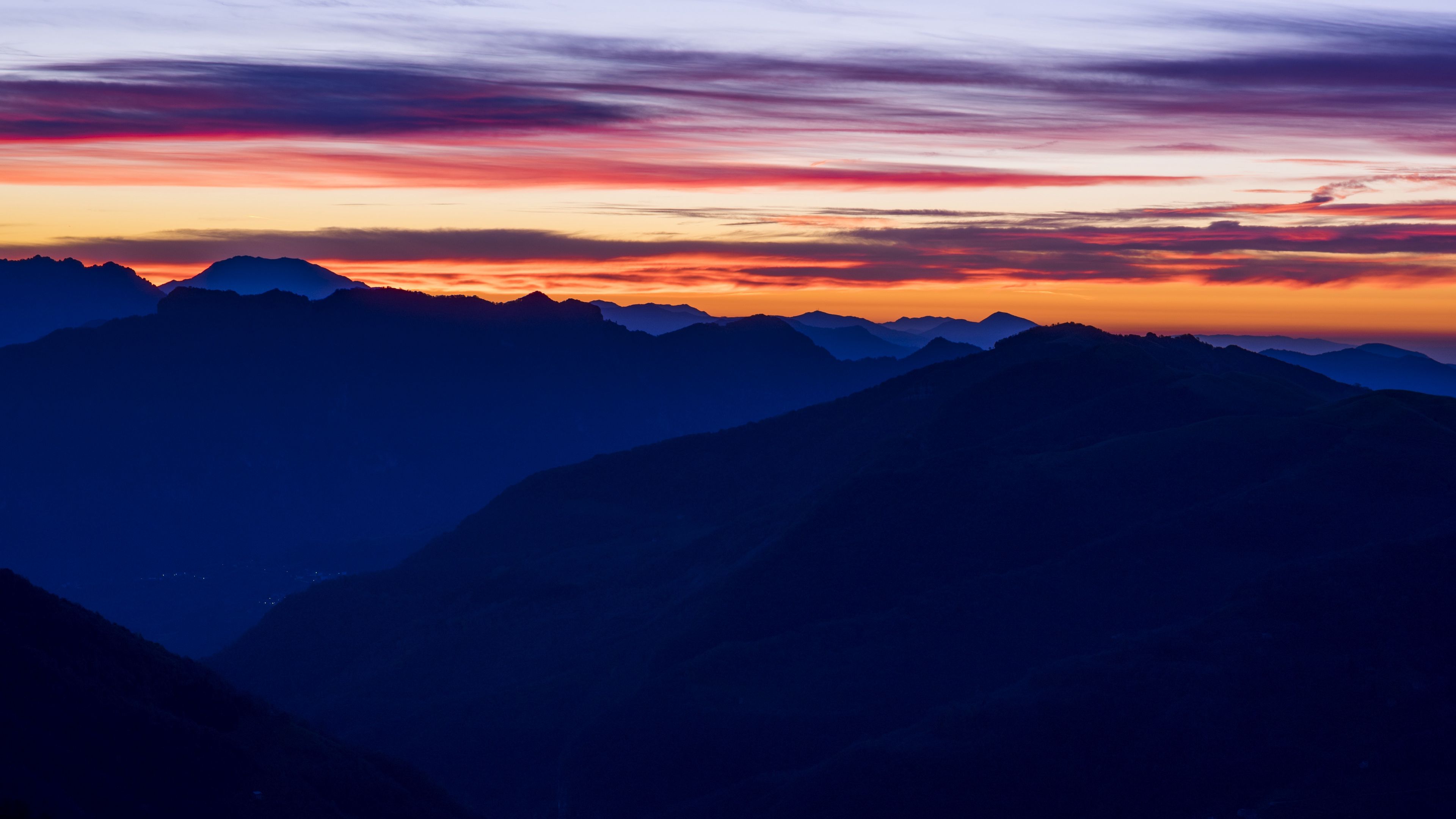 sunset, mountains, sky, 4k, HD Wallpaper